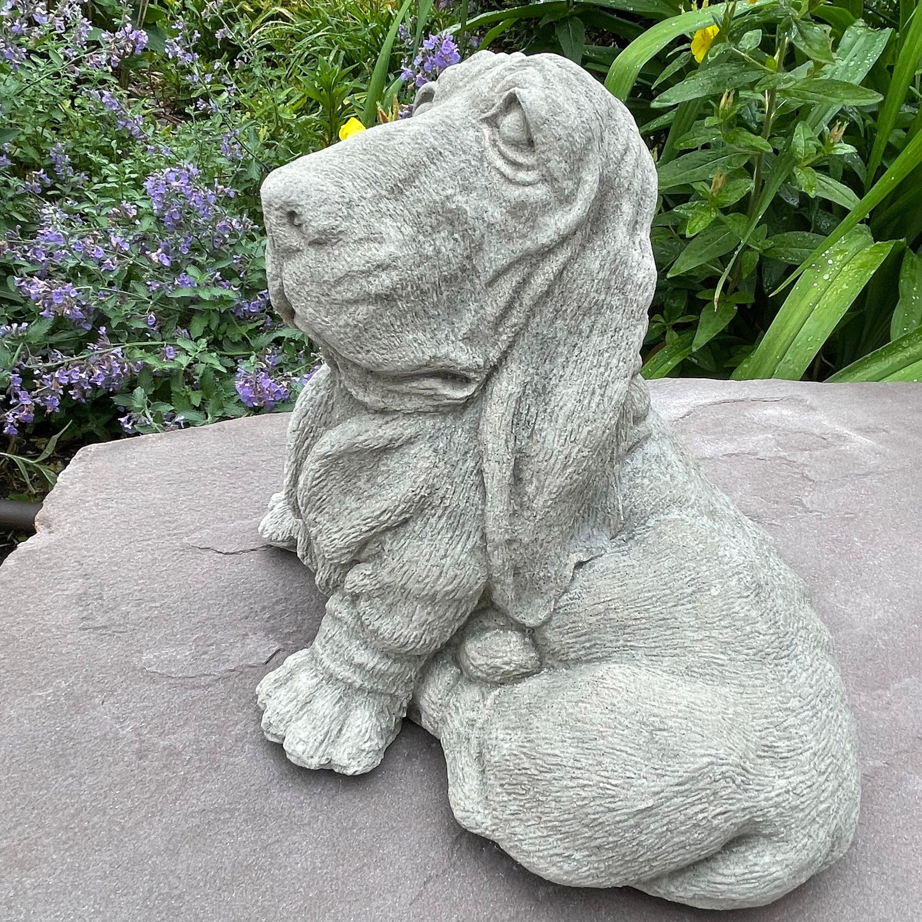 Concrete Basset Hound Garden Statue 10" Outdoor Pet Memorial Dog Figurine Yard Decor Sculpture Gift