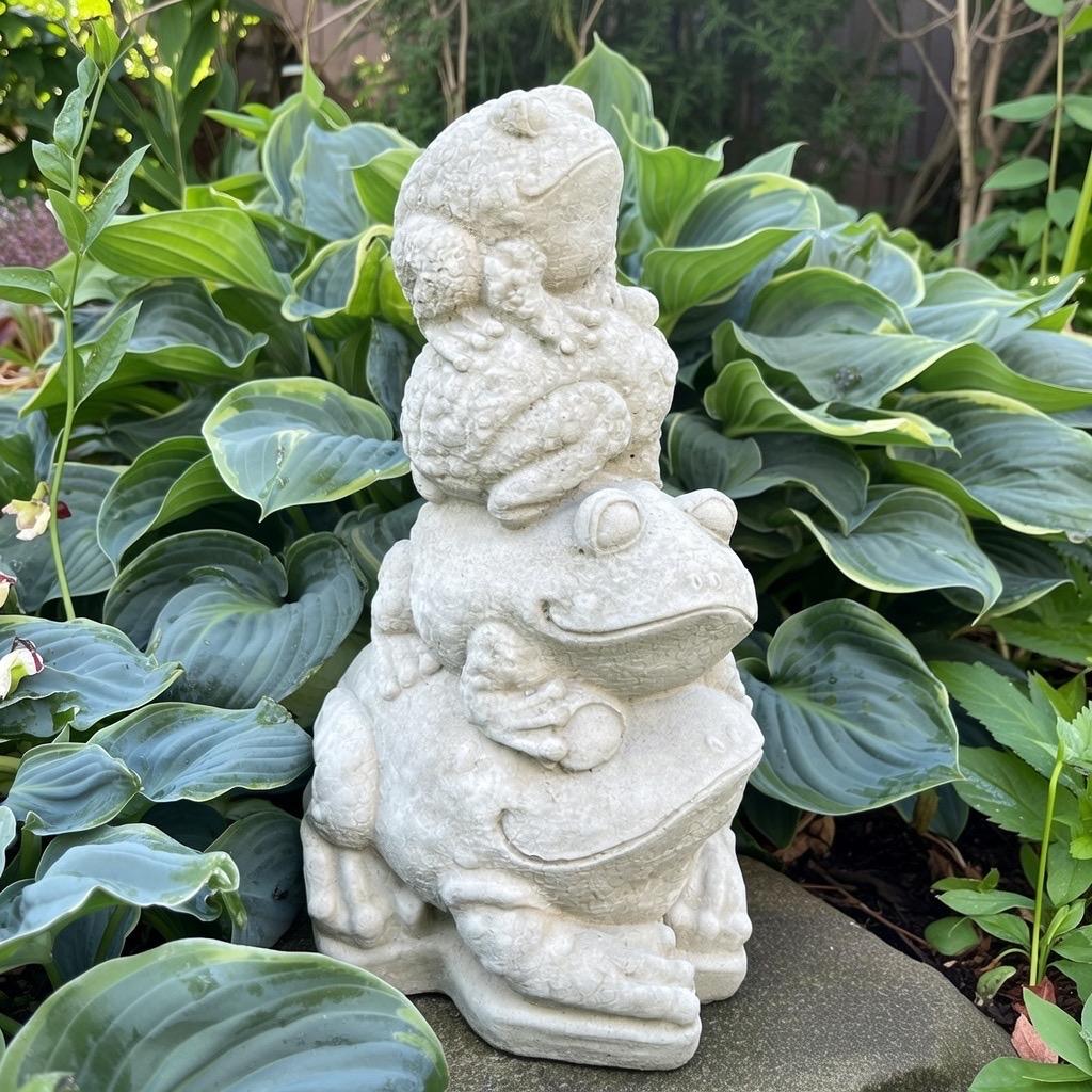 Concrete Frog Stack Statue 13 Inch Outdoor Garden Sculpture Stacked Totem Pole Yard Art Lawn Ornament Zen Decor Gift
