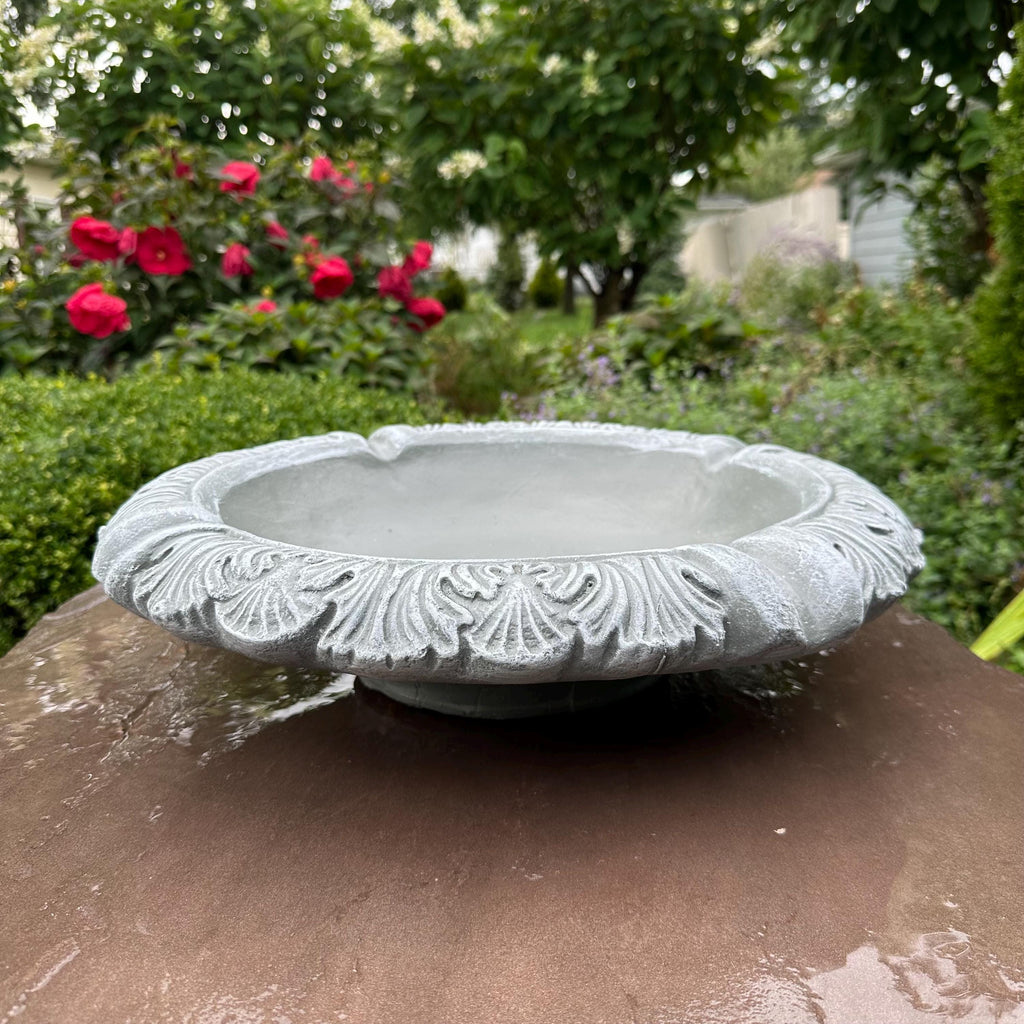 Concrete Fountain Bowl Top: 19" Leafy Garden Water Feature, Painted Cement Topper