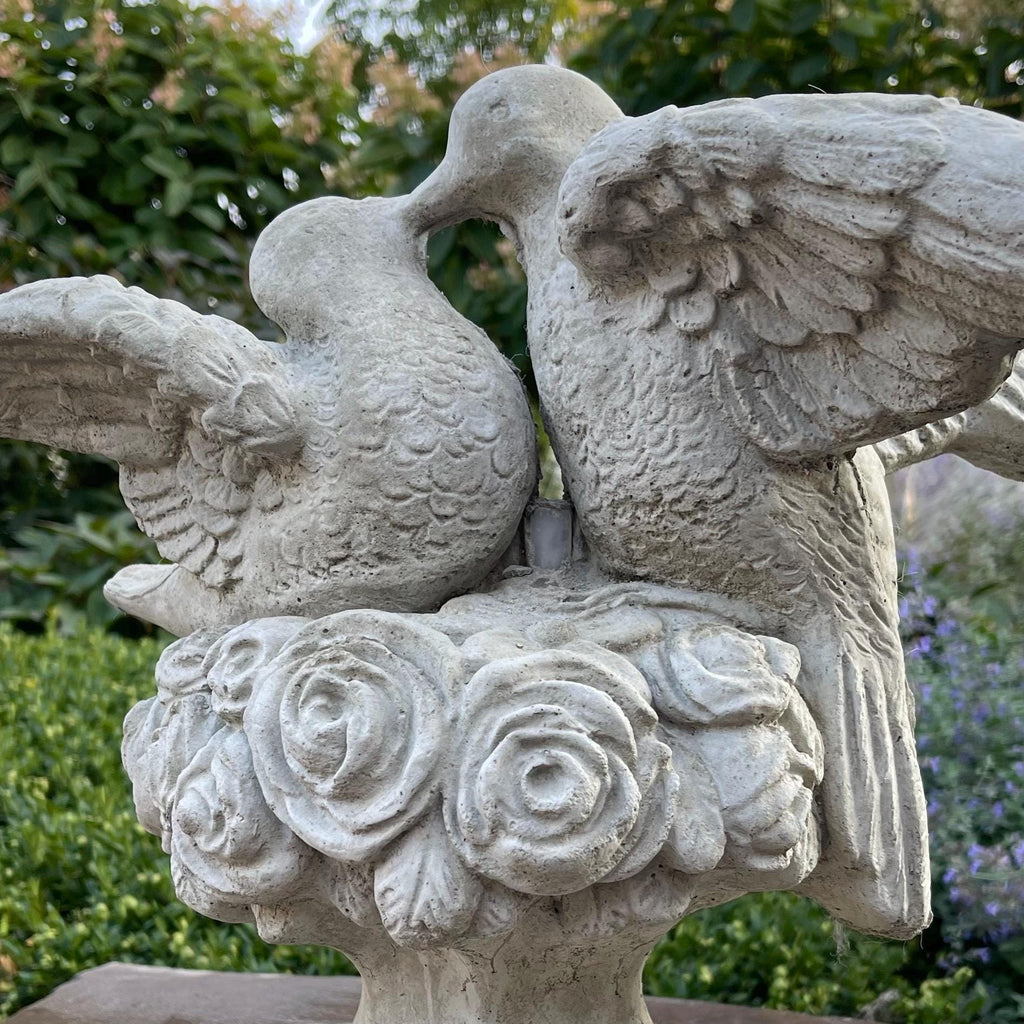 Kissing Doves Concrete Fountain Top 14" Love Birds Cement Fountain Topper