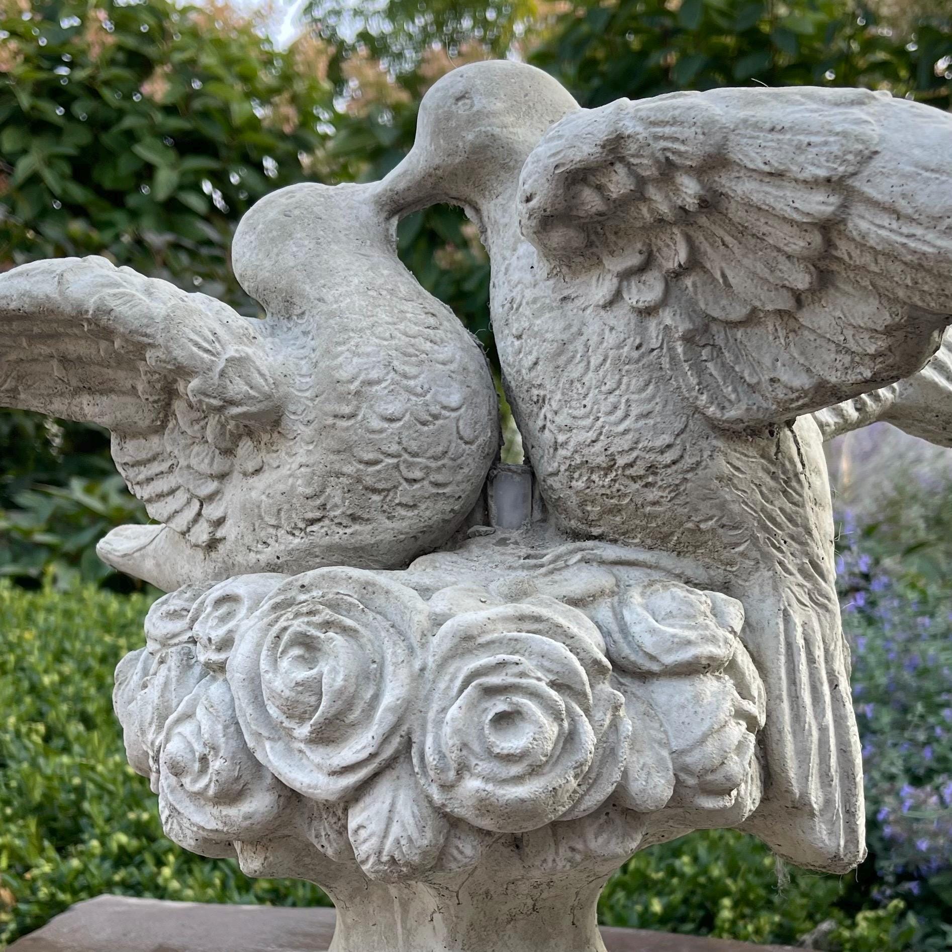 Kissing Doves Concrete Fountain Top 14" Love Birds Cement Fountain Topper