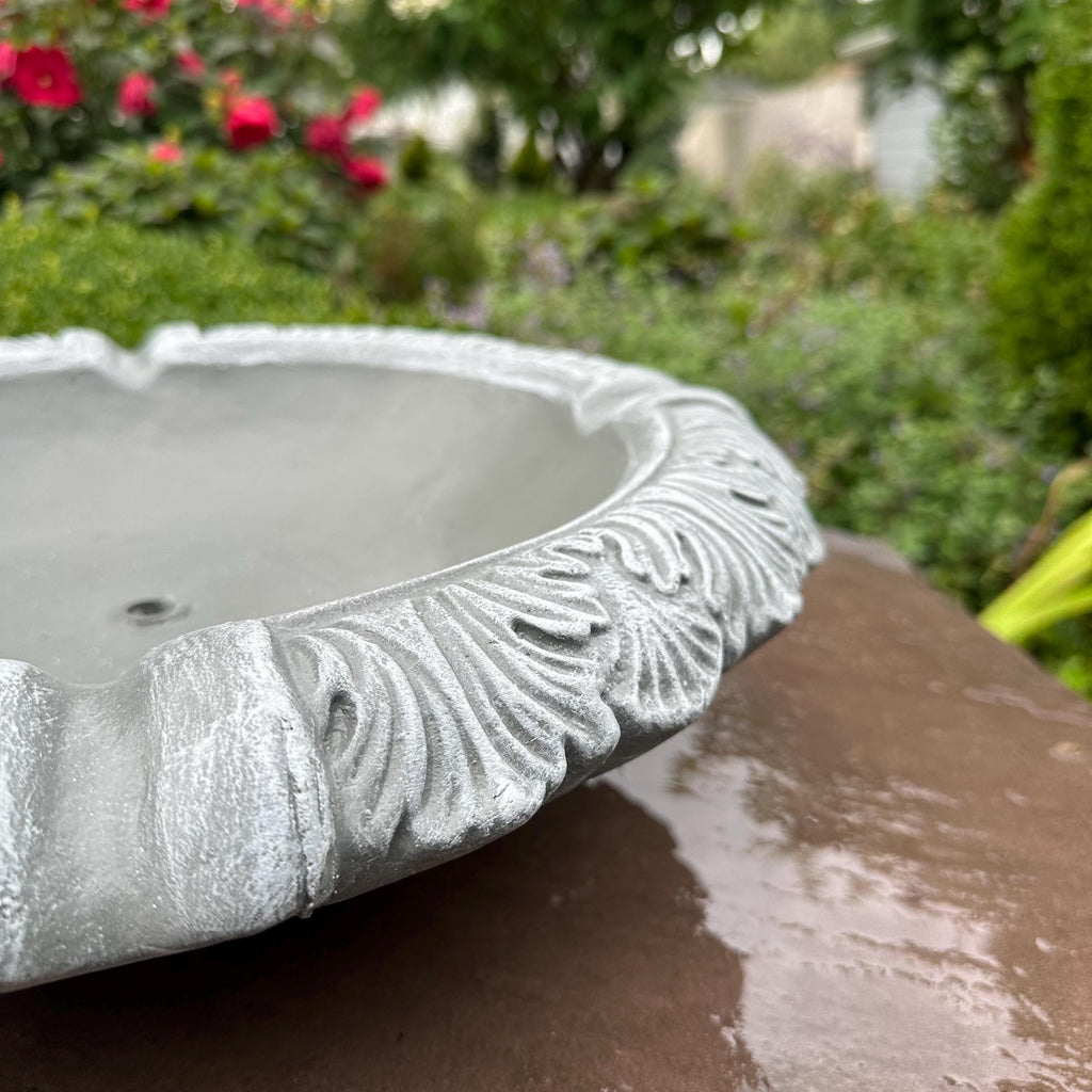 Concrete Fountain Bowl Top: 19" Leafy Garden Water Feature, Painted Cement Topper