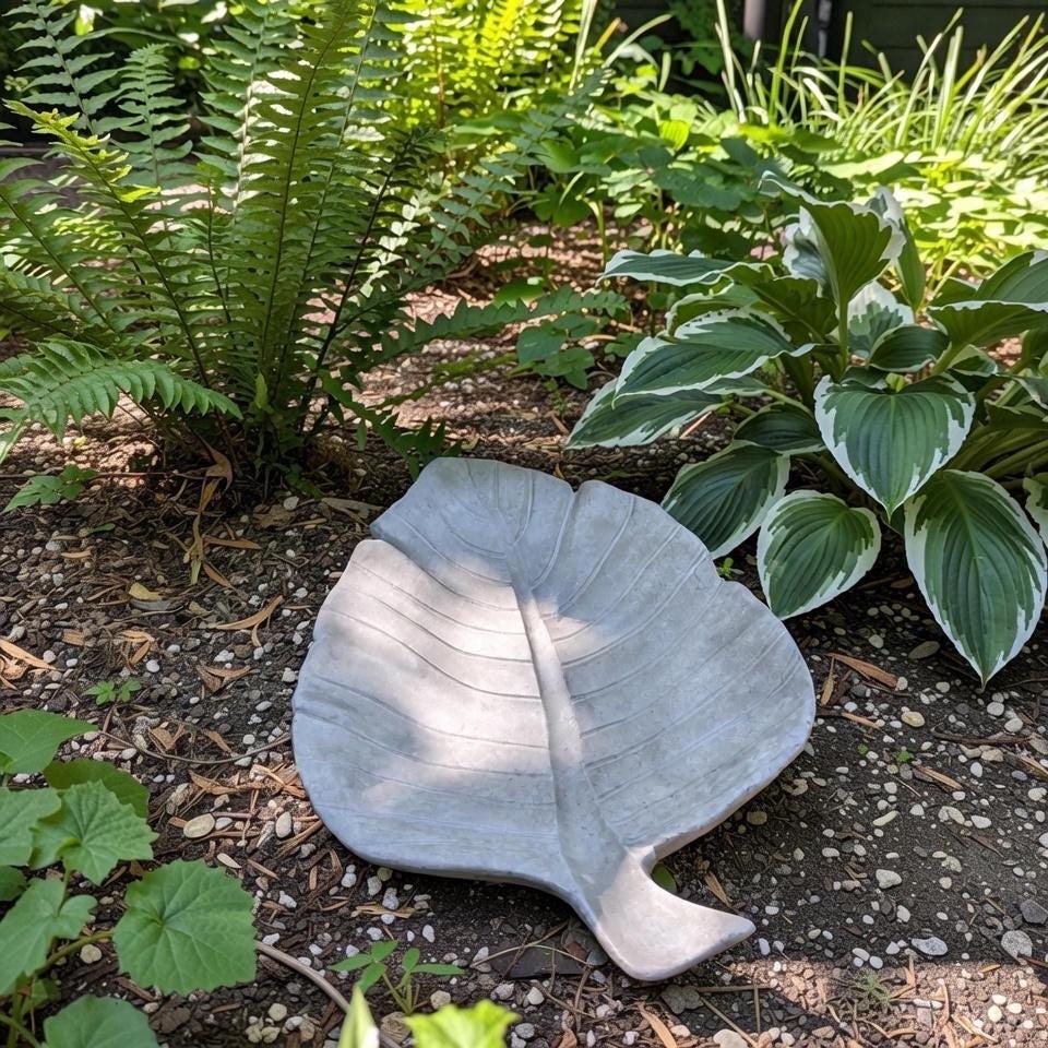 Cement Leaf Bird Bath 16" Low Concrete Bird Bath / Concrete Puddler For The Garden