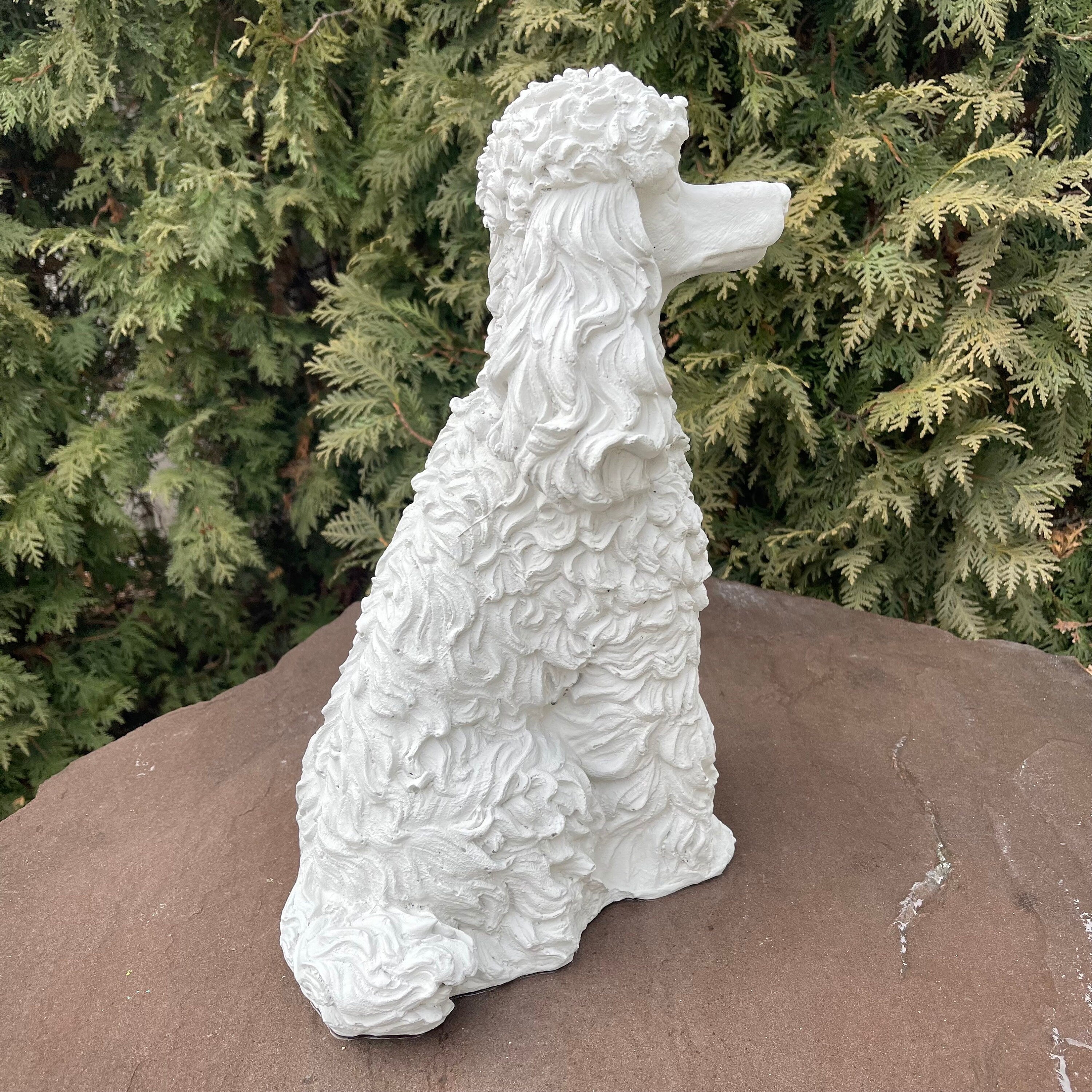 Concrete Poodle Garden Statue 14 Inch Outdoor Dog Sculpture Yard Decor Memorial Pet Art Lawn Ornament Gift