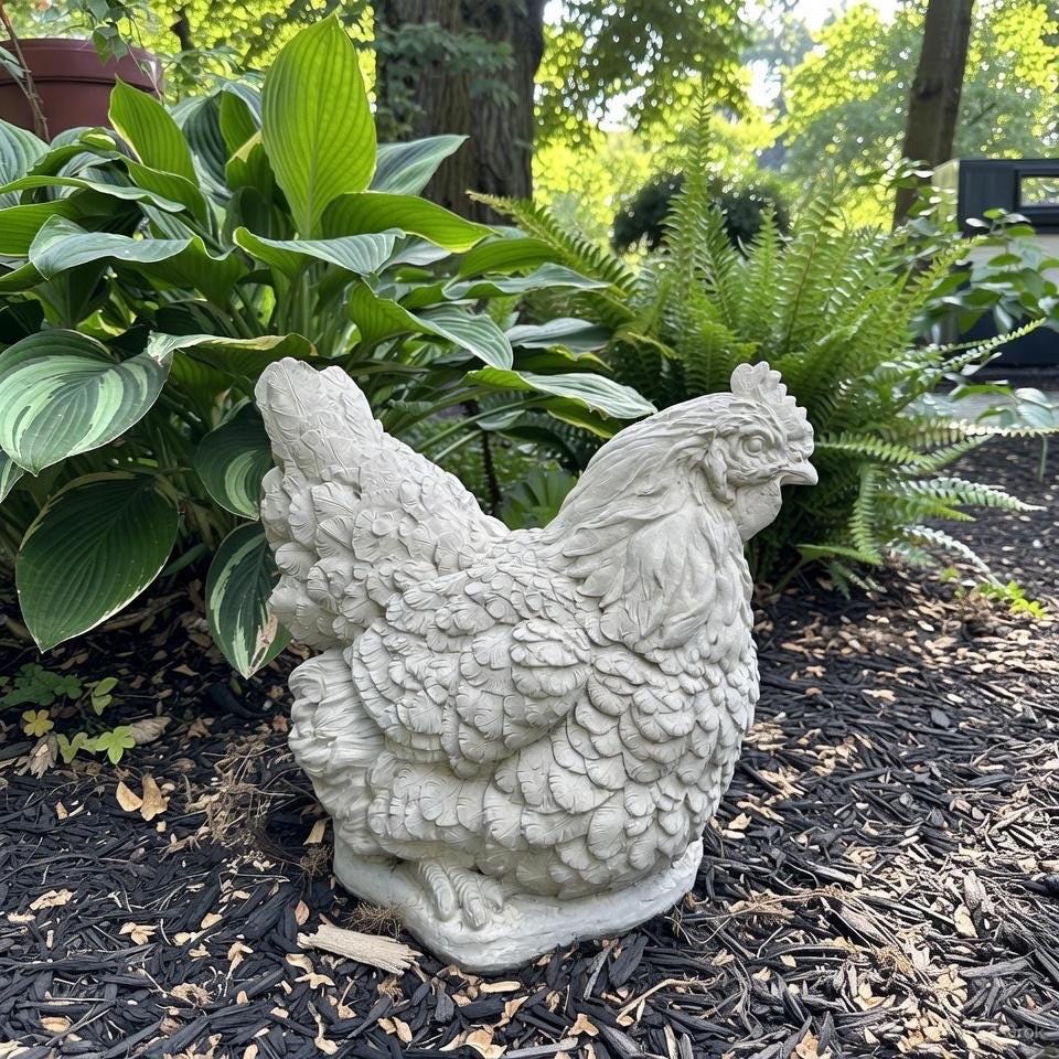 Concrete Chicken Statue Garden Sculpture 10" Outdoor Farmhouse Yard Decor Lawn Ornament Animal Art Gift