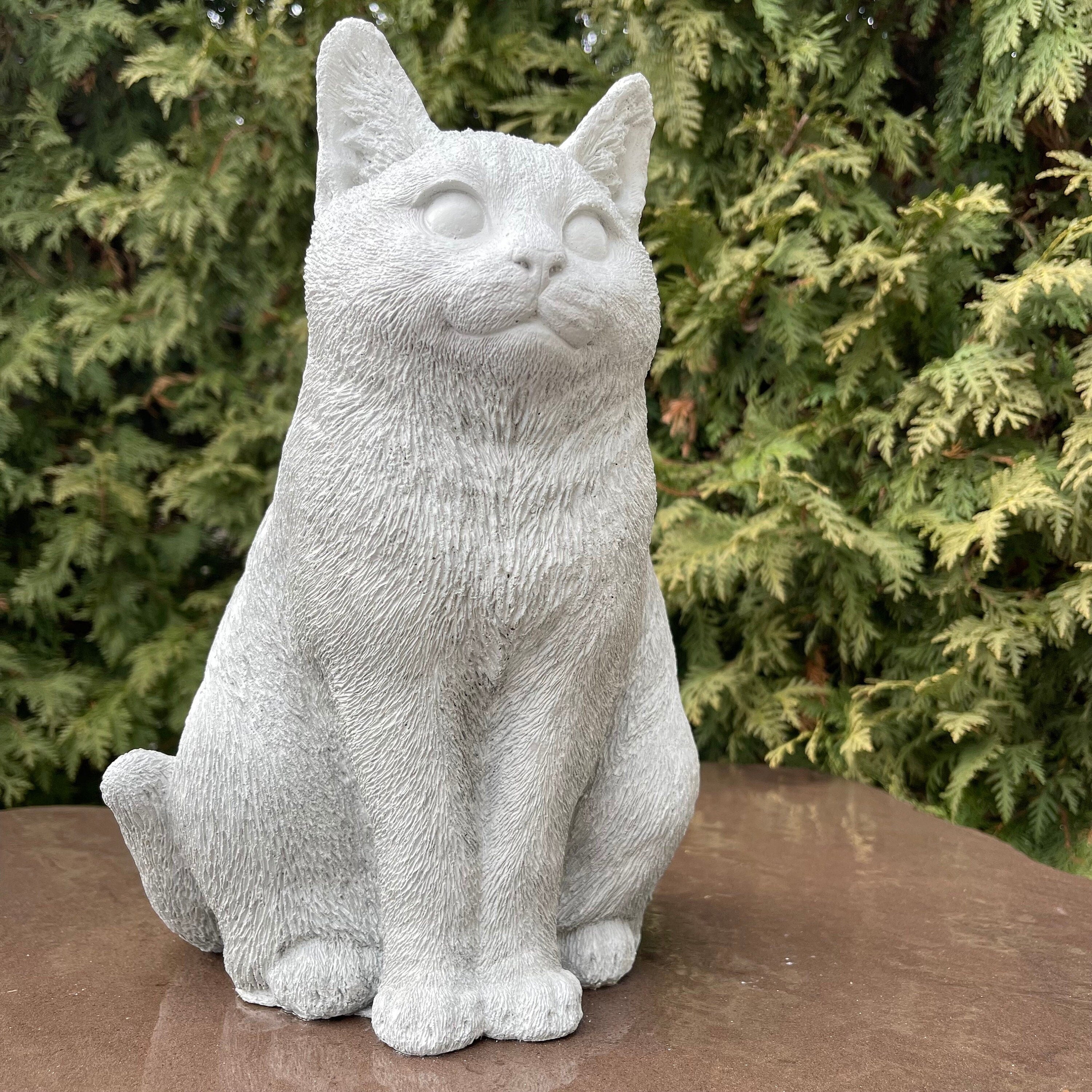 Cat Cement Statue 12" Concrete Cat Sculpture For Garden