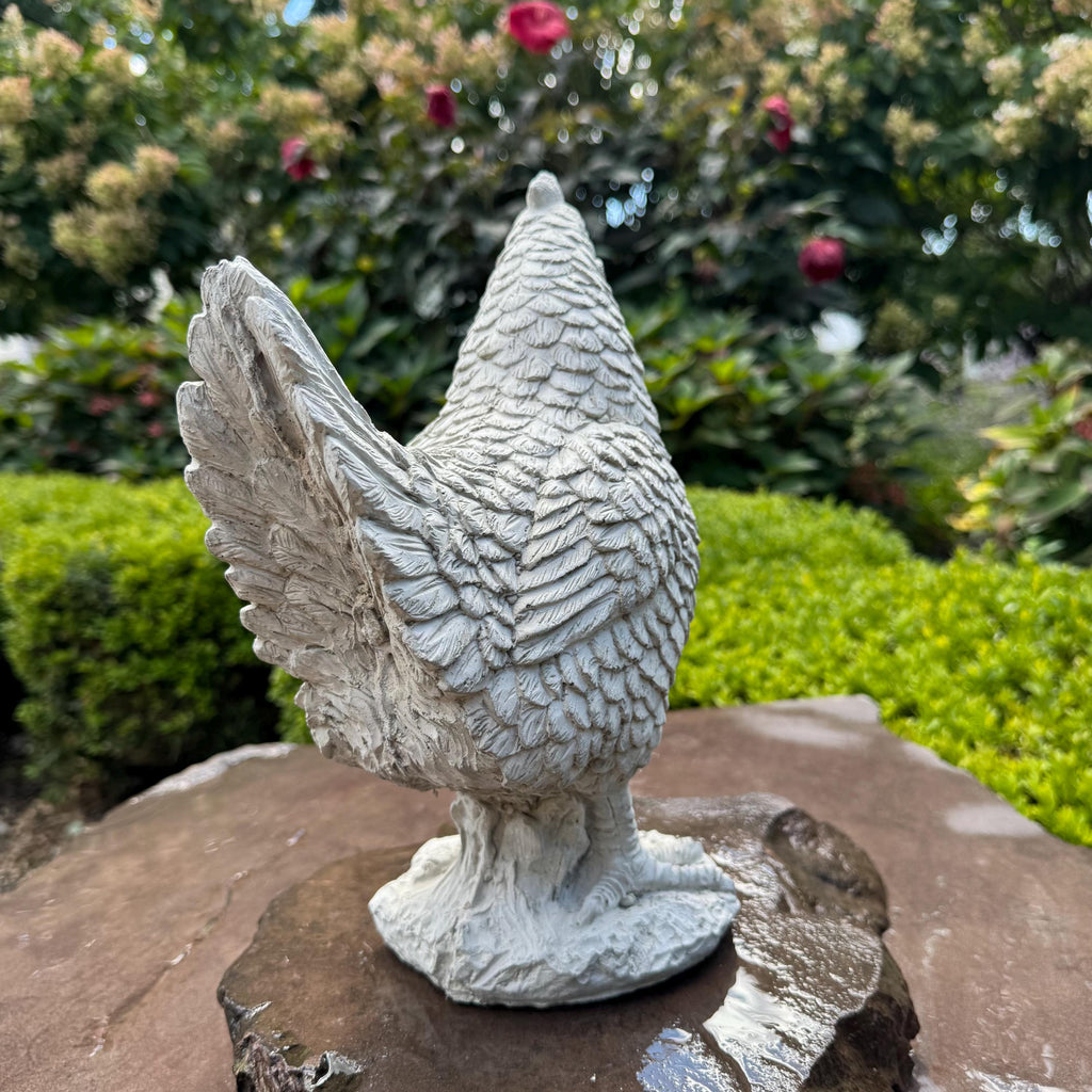 Concrete Chicken Statue 11.75" Garden Sculpture Outdoor Farmhouse Yard Art Animal Decor Gift