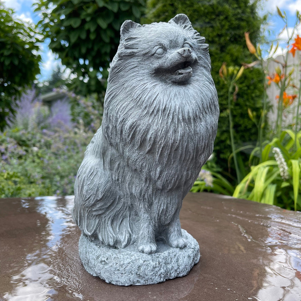 Handmade Painted Concrete Pomeranian Dog Statue Garden Memorial Sculpture Yard Art Ornament Pet Gift