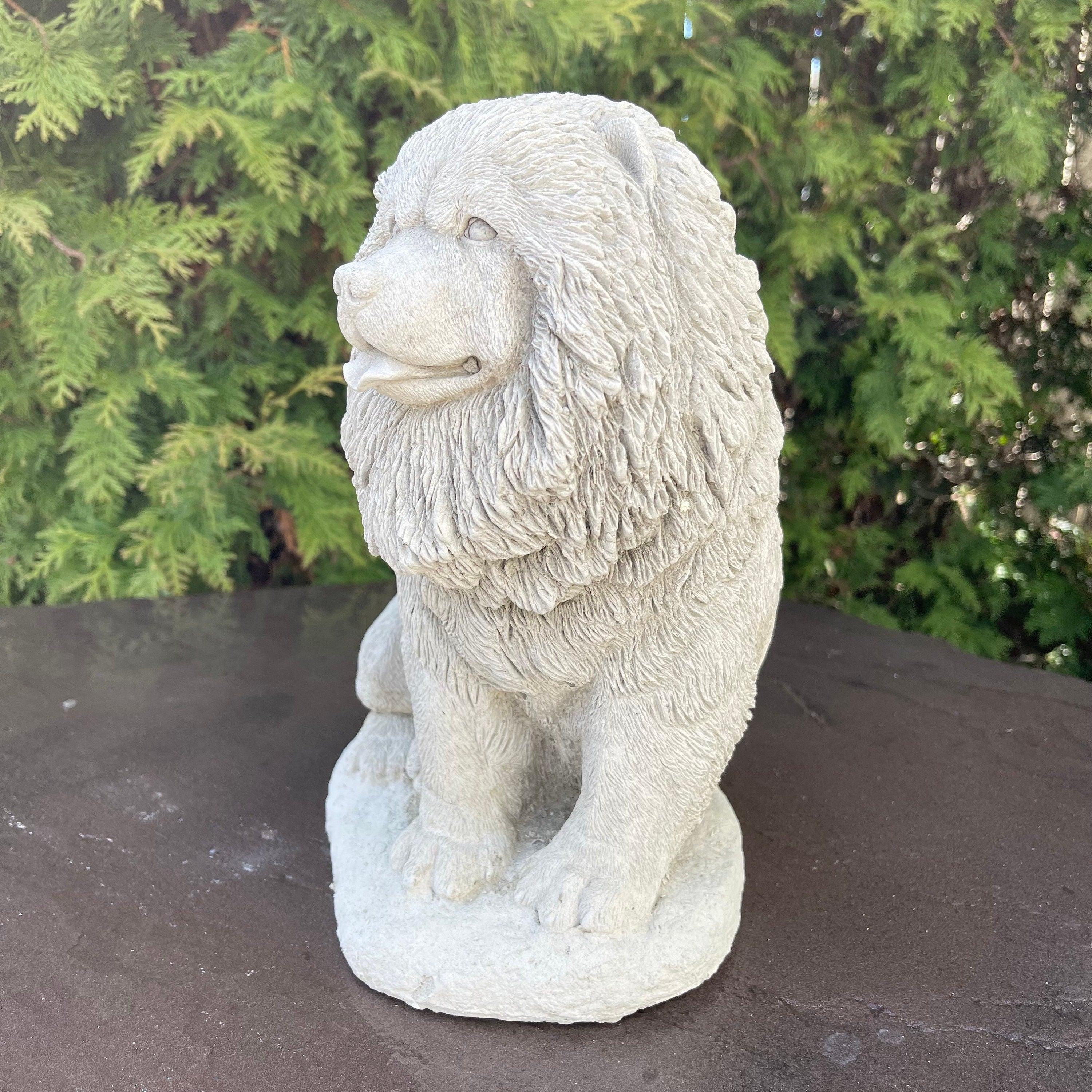 Concrete Chow Chow Garden Statue 10.5" Outdoor Dog Memorial Pet Sculpture Yard Decor