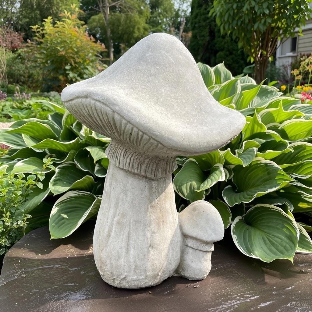 19 Inch Handmade Concrete Mushroom Garden Statue Whimsical Toadstool Yard Art Lawn Ornament Sculpture