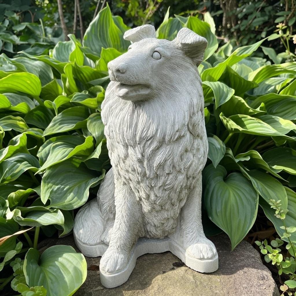 Concrete Border Collie Garden Statue 12.5" Sheltie Pet Memorial Sculpture Dog Yard Art Lawn Ornament Gift