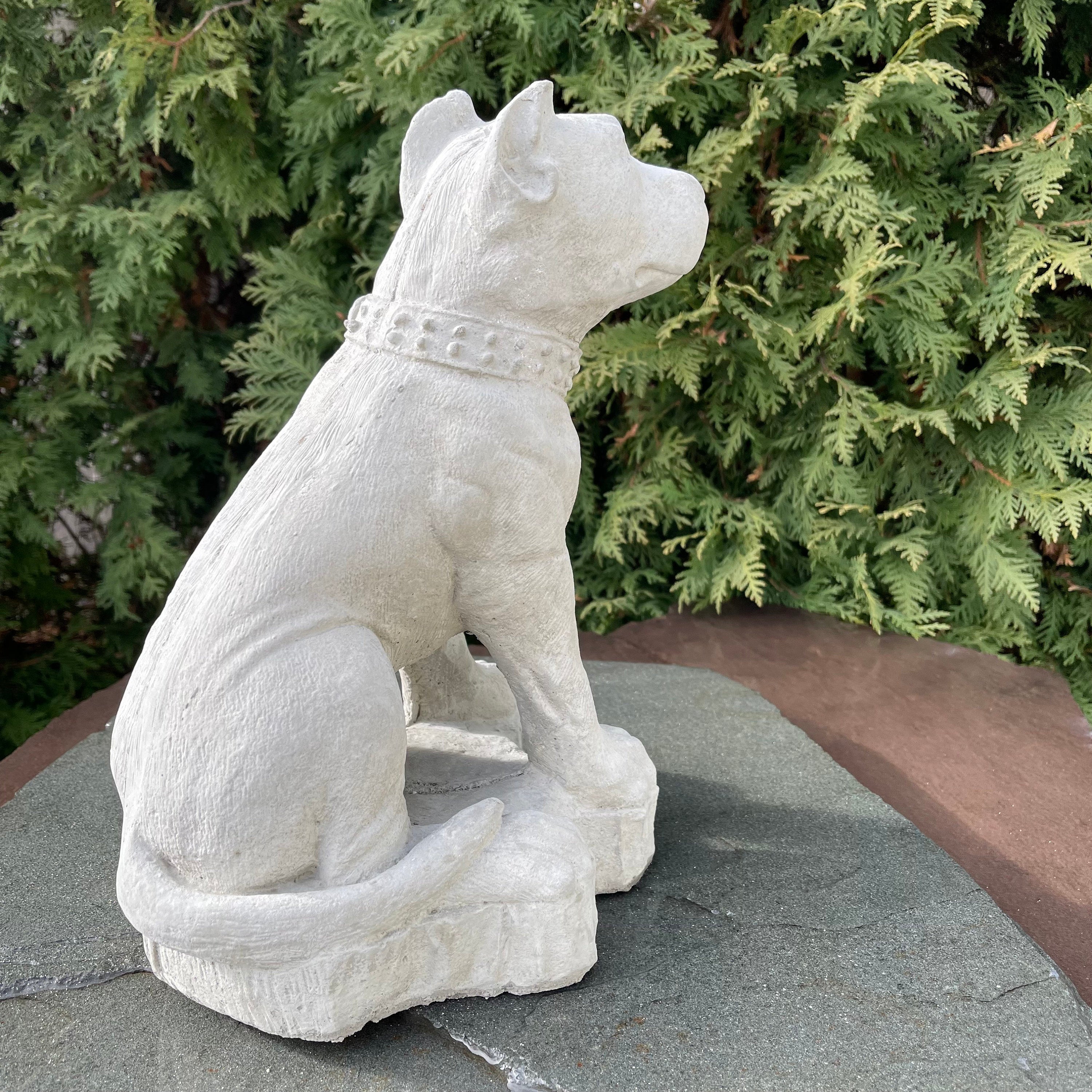 Concrete Pitbull Garden Statue 12.5" Outdoor Dog Sculpture Yard Art Memorial Decor