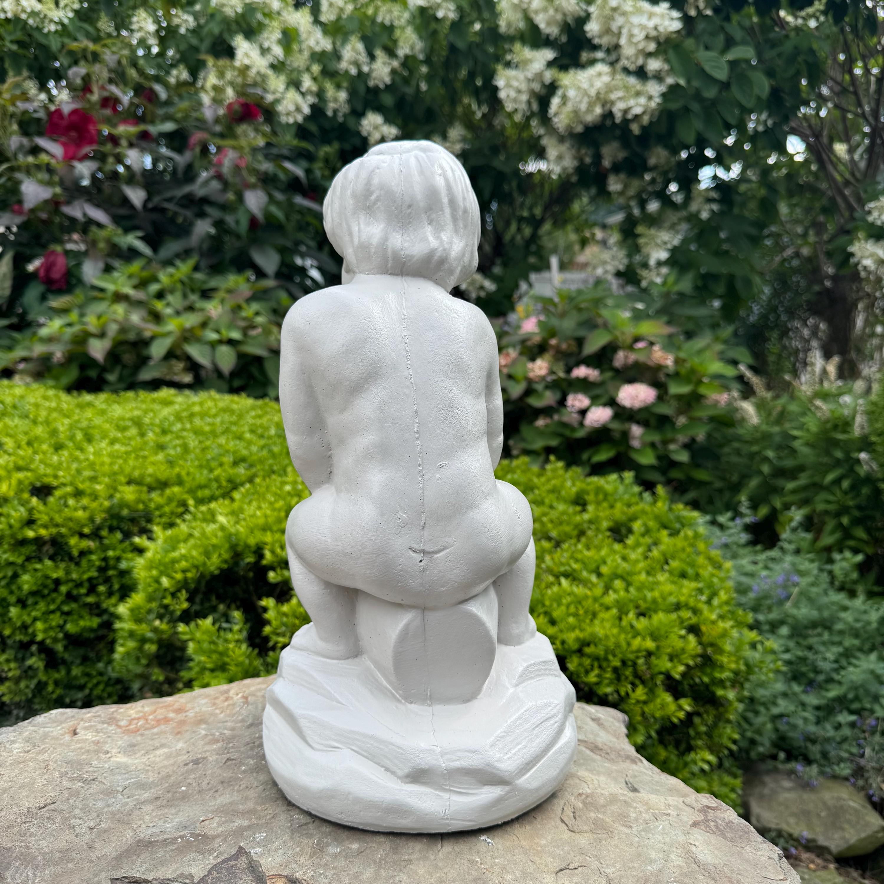 15" Concrete Boy Spitter Statue Fountain Top Replacement Garden Water Feature Ornament Outdoor Yard Decor