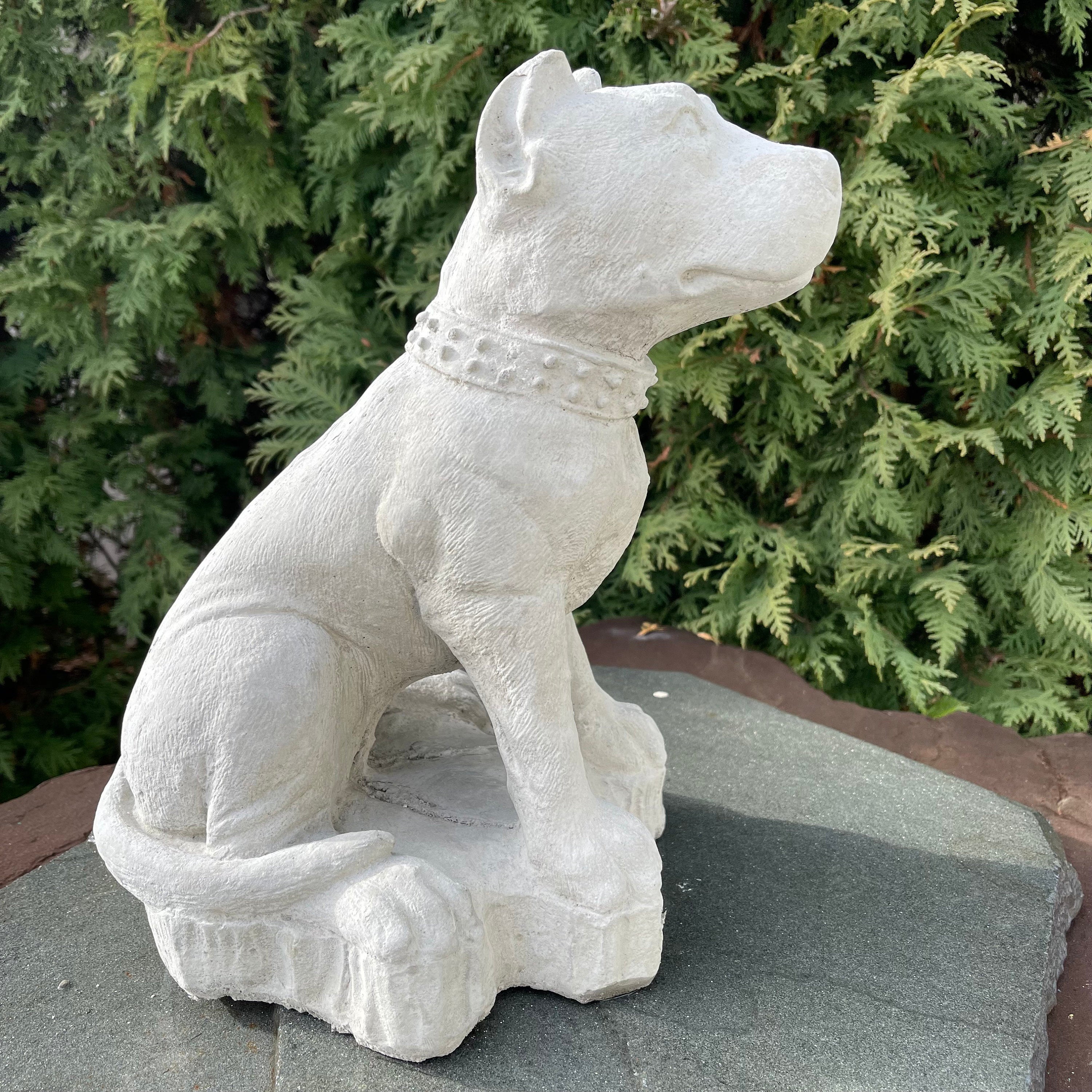 Concrete Pitbull Garden Statue 12.5" Outdoor Dog Sculpture Yard Art Memorial Decor