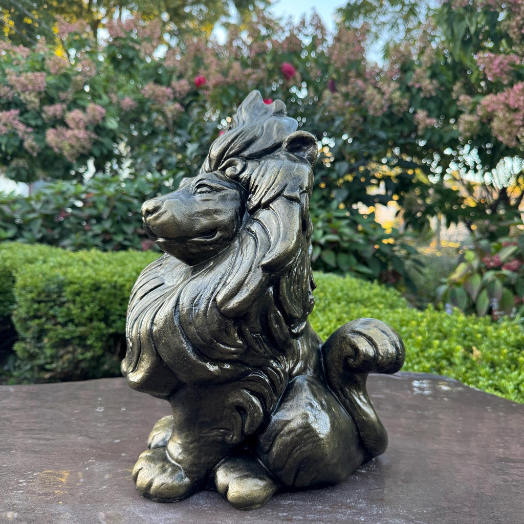 Guardian Lion Gift: 16" Concrete Garden Statue for Outdoor Feng Shui Protection & Yard Decor