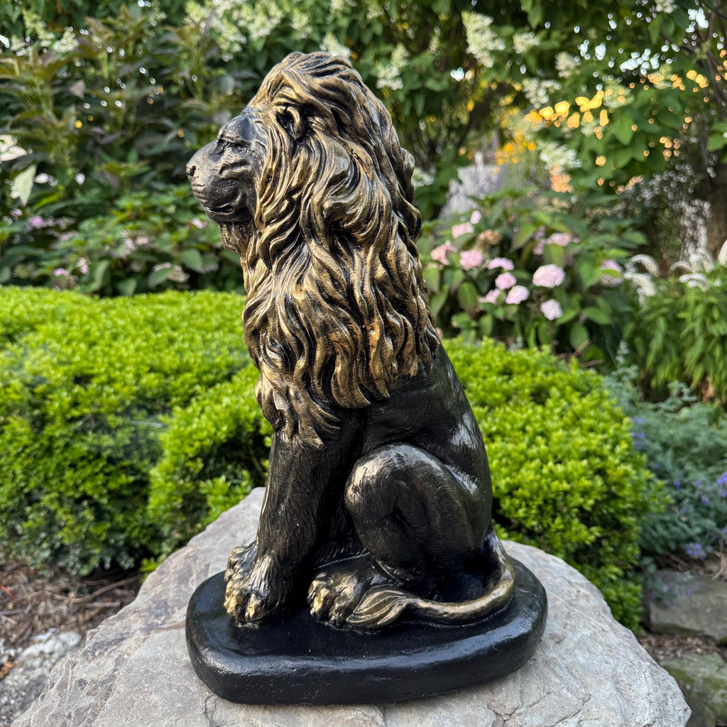 Lion Garden Statue: 16 Inch Concrete Patio Sculpture Outdoor Yard Decor Animal Art Ornament