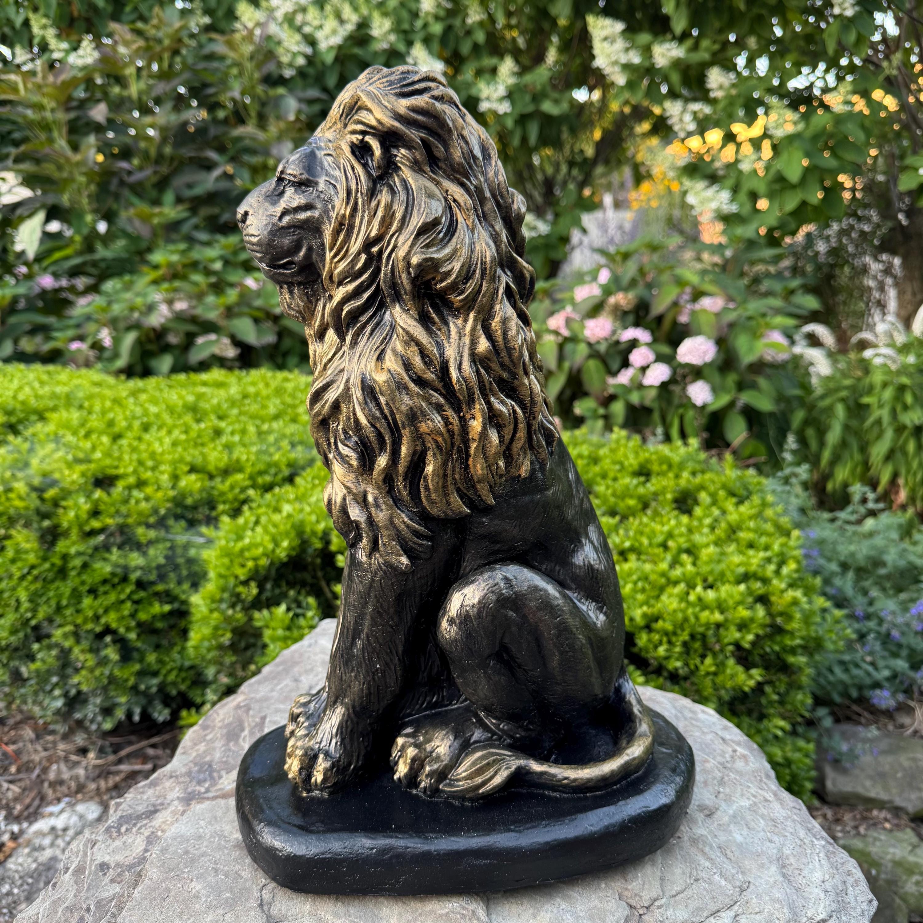 Lion Garden Statue: 16 Inch Concrete Patio Sculpture Outdoor Yard Decor Animal Art Ornament