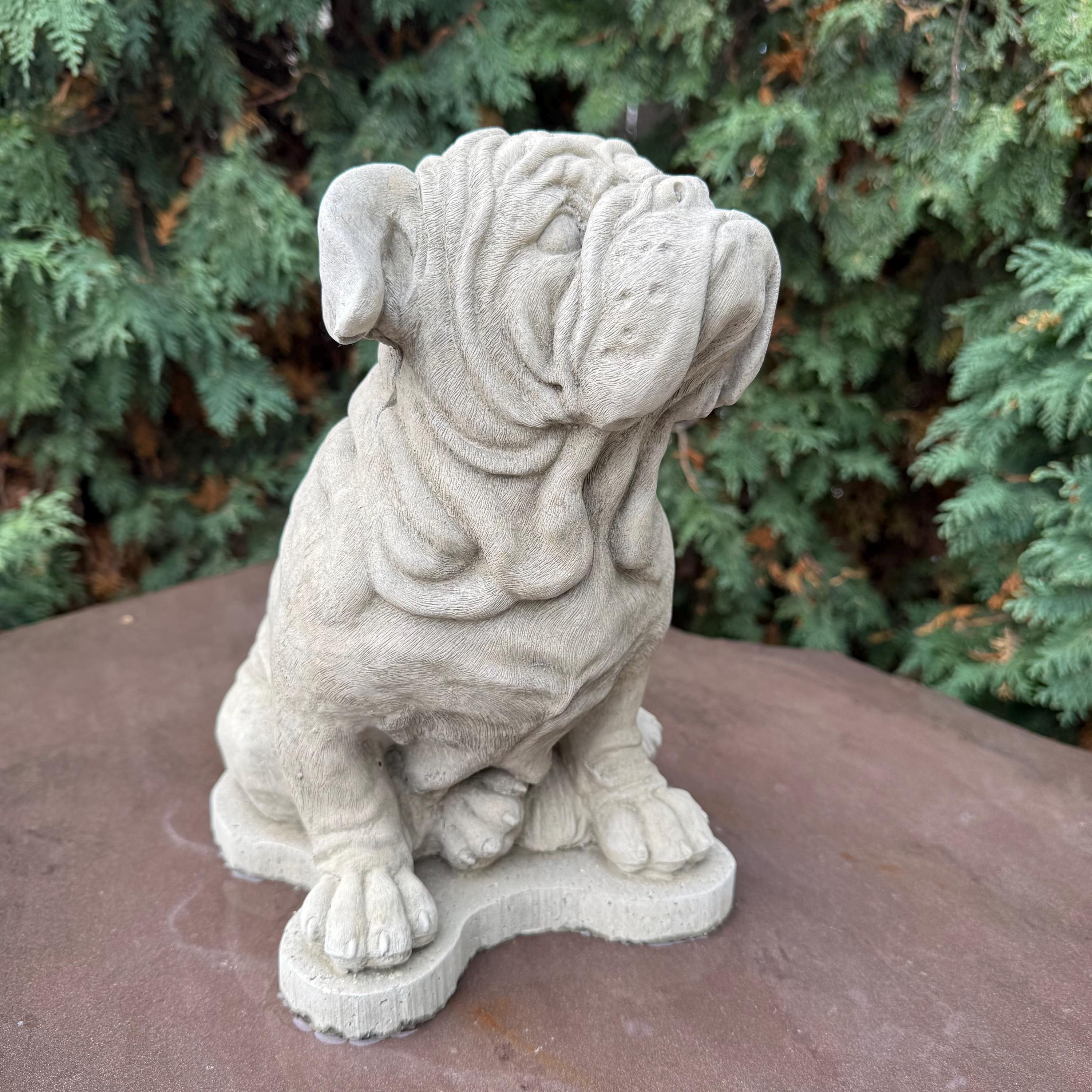 Concrete Bulldog Statue: 10" Outdoor Garden Sculpture Sitting Pose - Durable Yard Art Decor