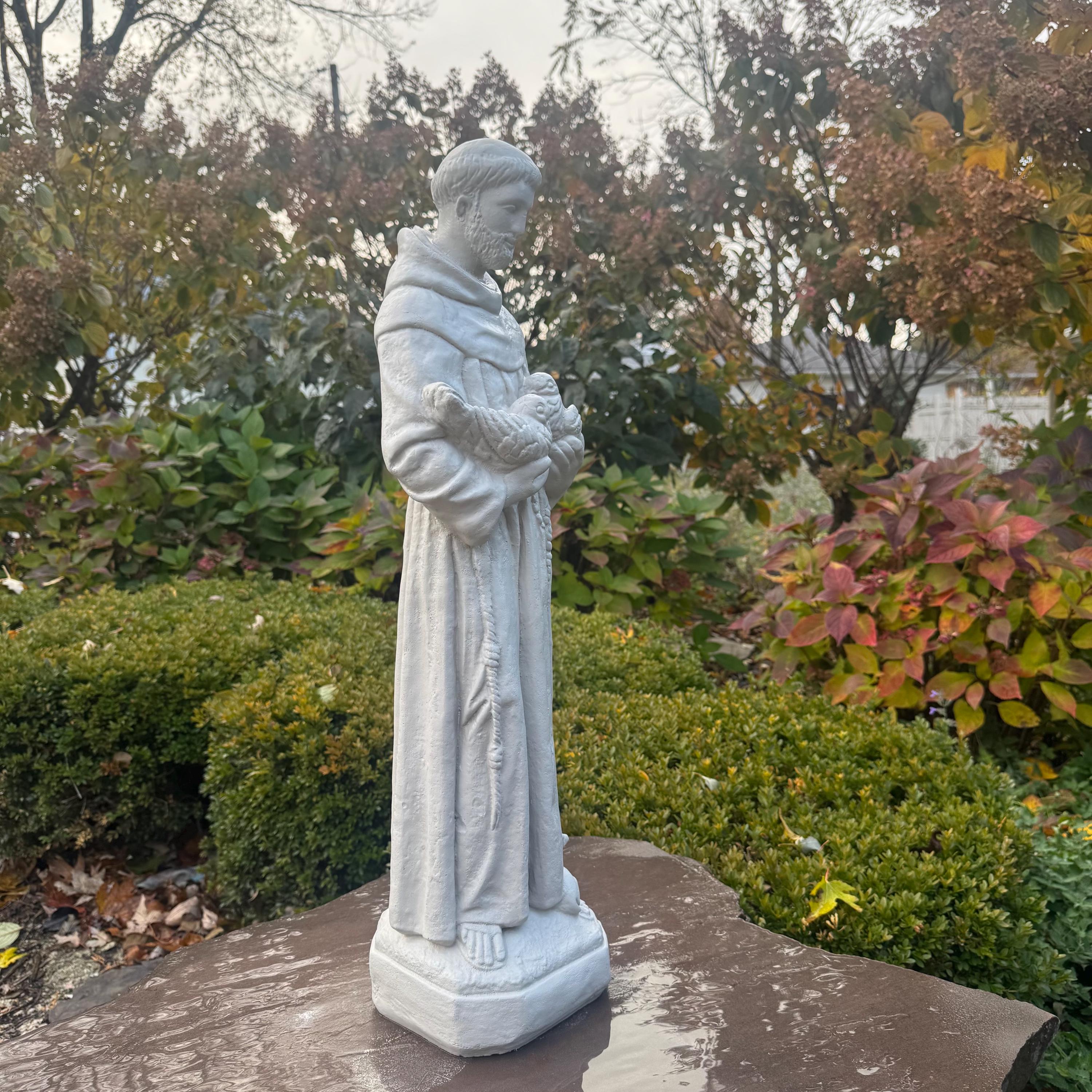 St Francis Assisi 27 inch Concrete Garden Statue Catholic Religious Outdoor Yard Sculpture Decor Gift