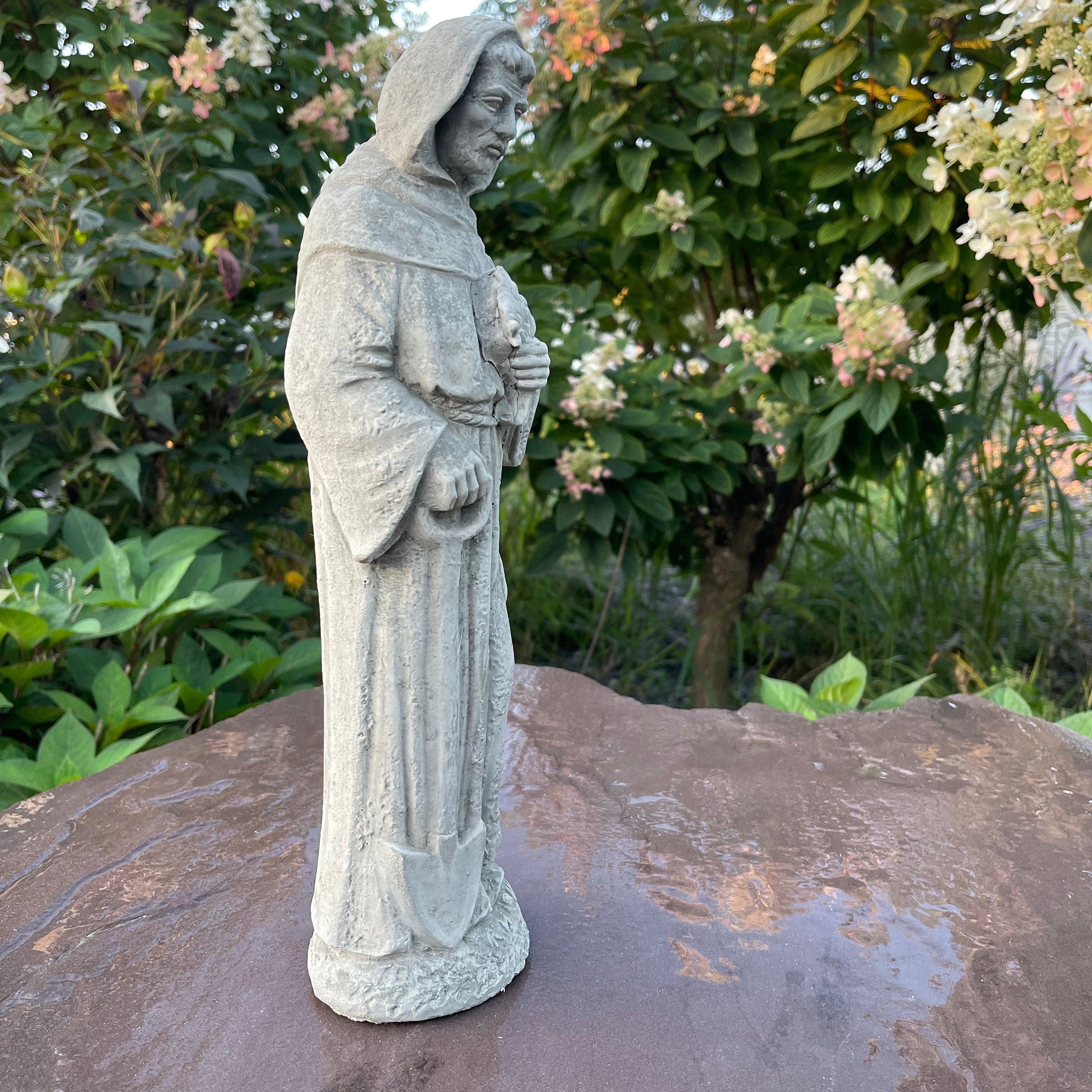 Saint Fiacre Garden Statue 15" Catholic Patron Concrete Outdoor Religious Yard Art Sculpture Decor