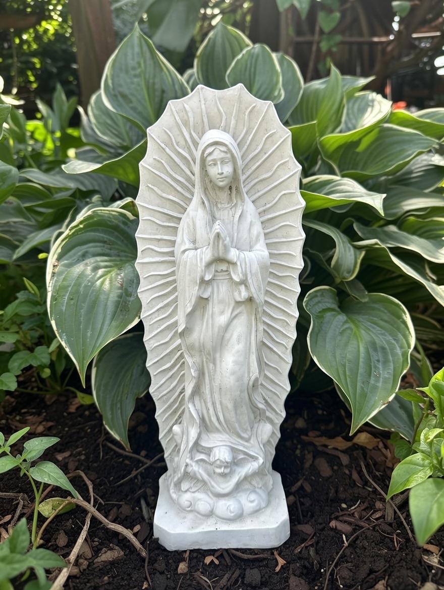 Concrete Our Lady of Guadalupe Garden Statue 13.5" Mother Mary Statue Outdoor