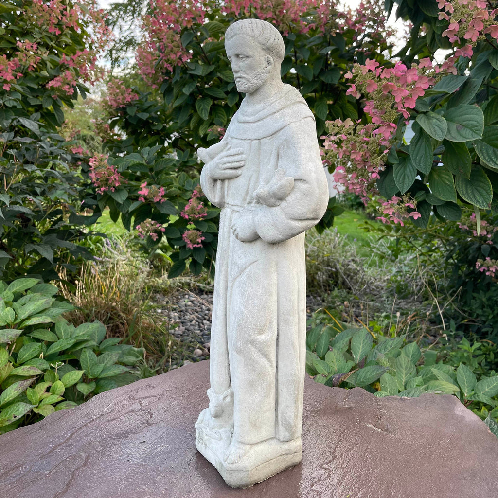 24 Inch Concrete Saint Francis Statue with Birds Catholic Garden Religious Sculpture Yard Decor Lawn Ornament Gift