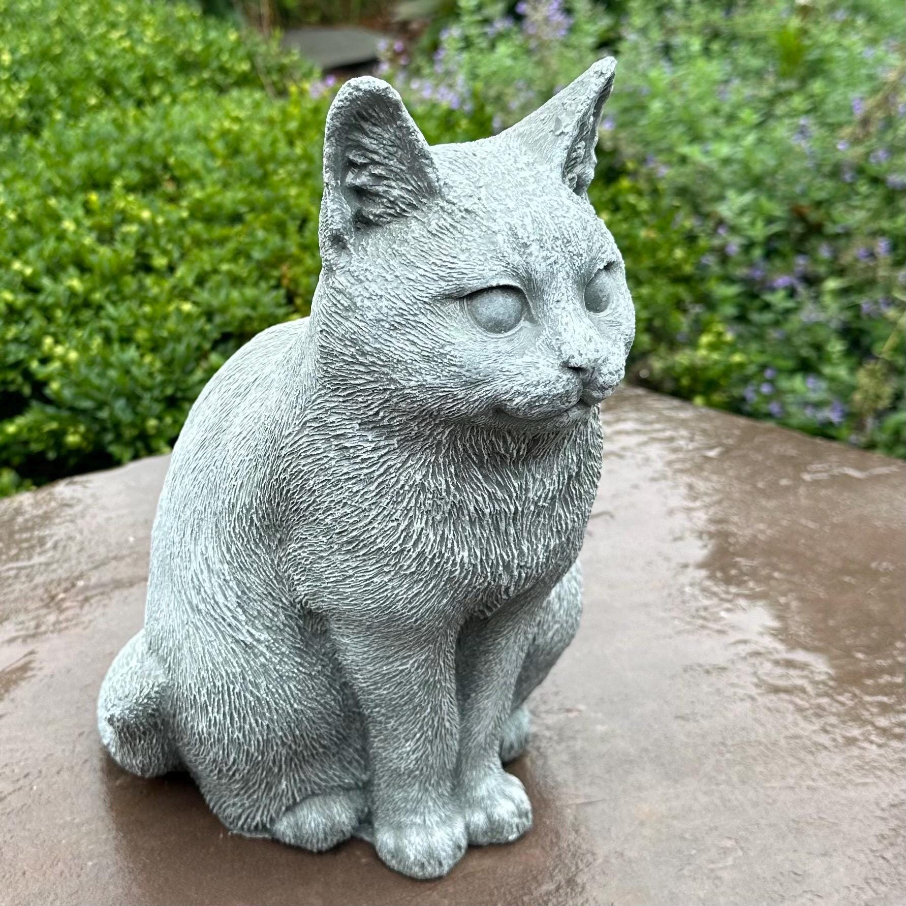 Stone Cat Statue For The Garden 12" Cat In Concrete