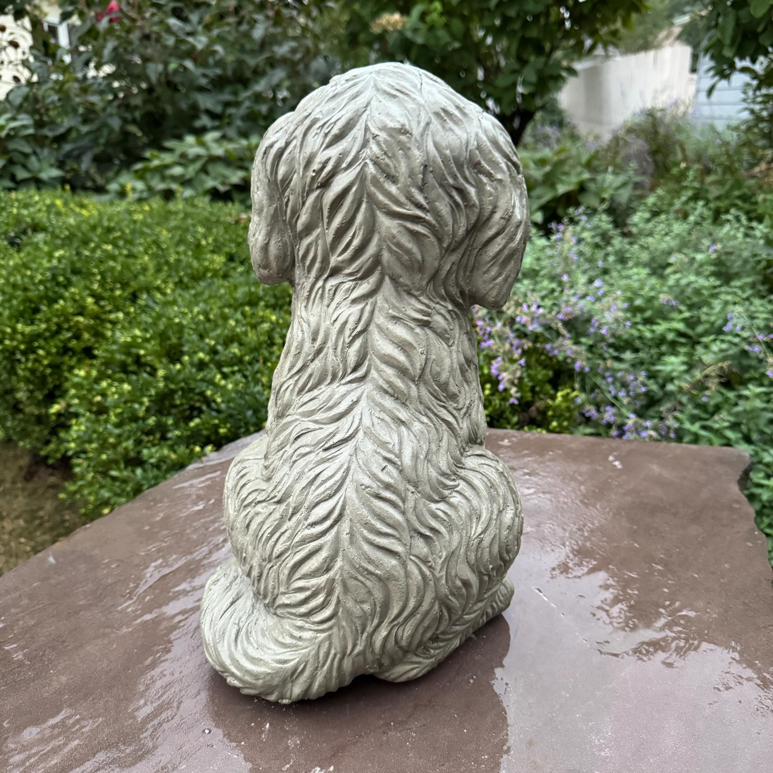Large Cockapoo Garden Statue 15 Inch Handmade Concrete Dog Memorial Sculpture Yard Decor Outdoor Pet Art Gift