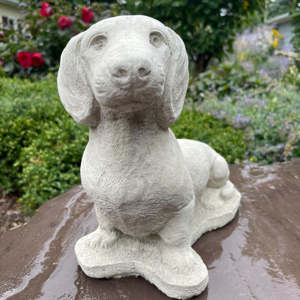 Concrete Dachshund Garden Statue 16 Inch Wiener Dog Memorial Figurine Yard Art Lawn Ornament Pet Sculpture