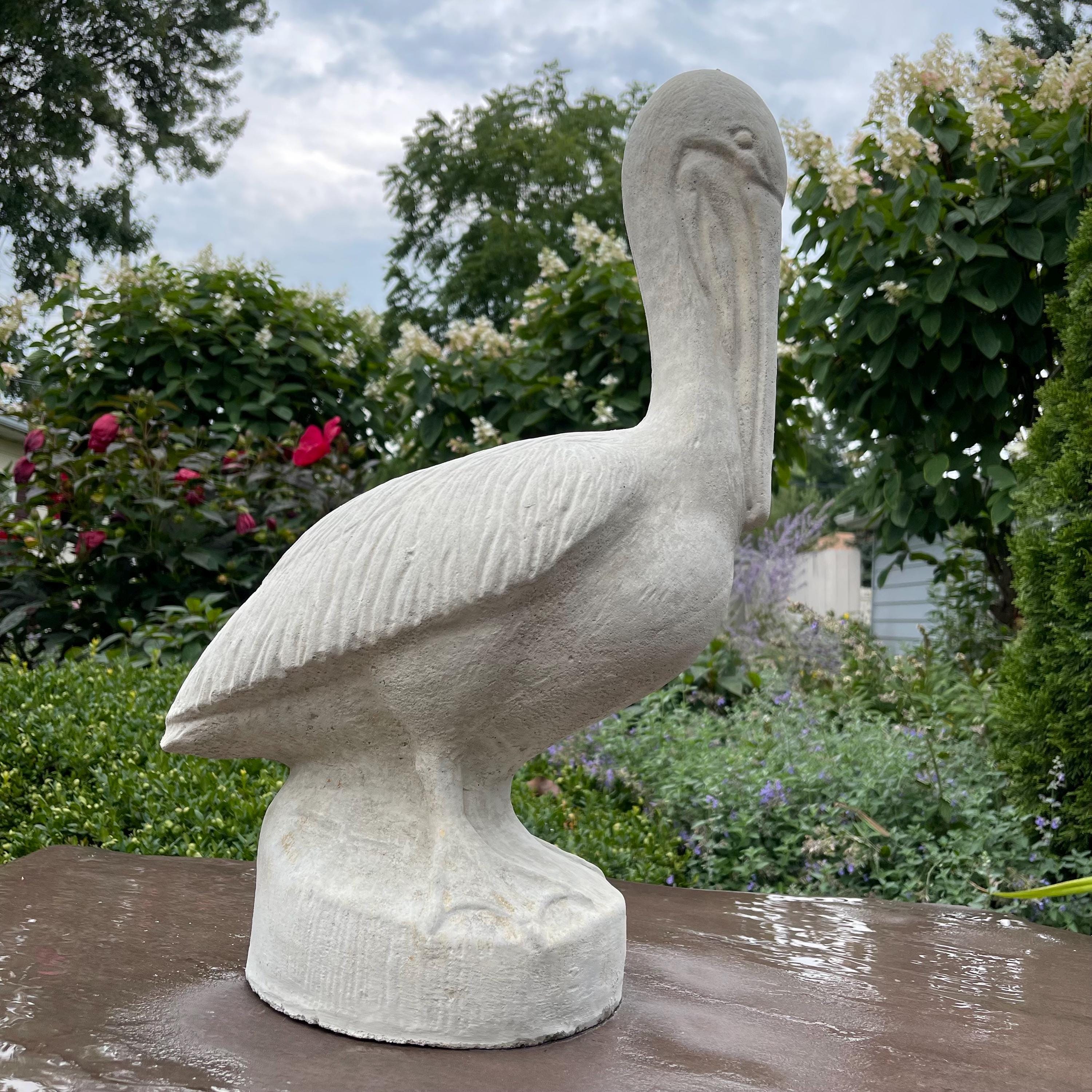 Large Concrete Pelican Statue 20" Coastal Garden Bird Decor Heavy Outdoor Cement Nautical Yard Art