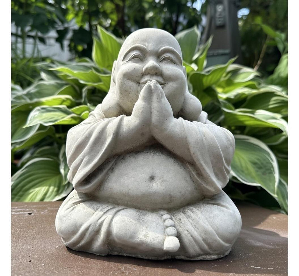 10 Inch Concrete Sitting Buddha Statue - Happy Praying Garden Sculpture for Outdoor Zen Space Meditation Decor
