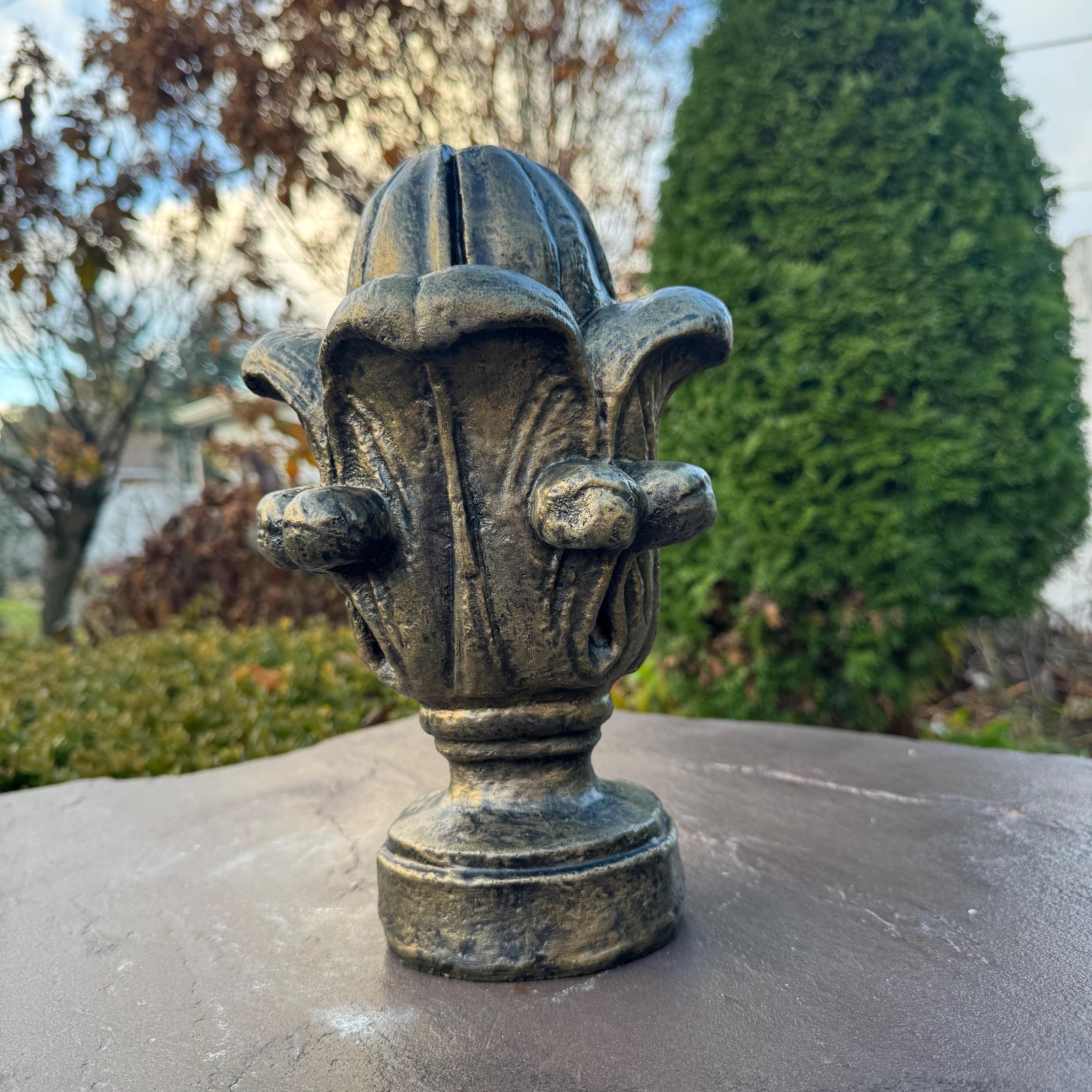 Gold Leaf Concrete Finial – 11 Inch French Garden Sculpture