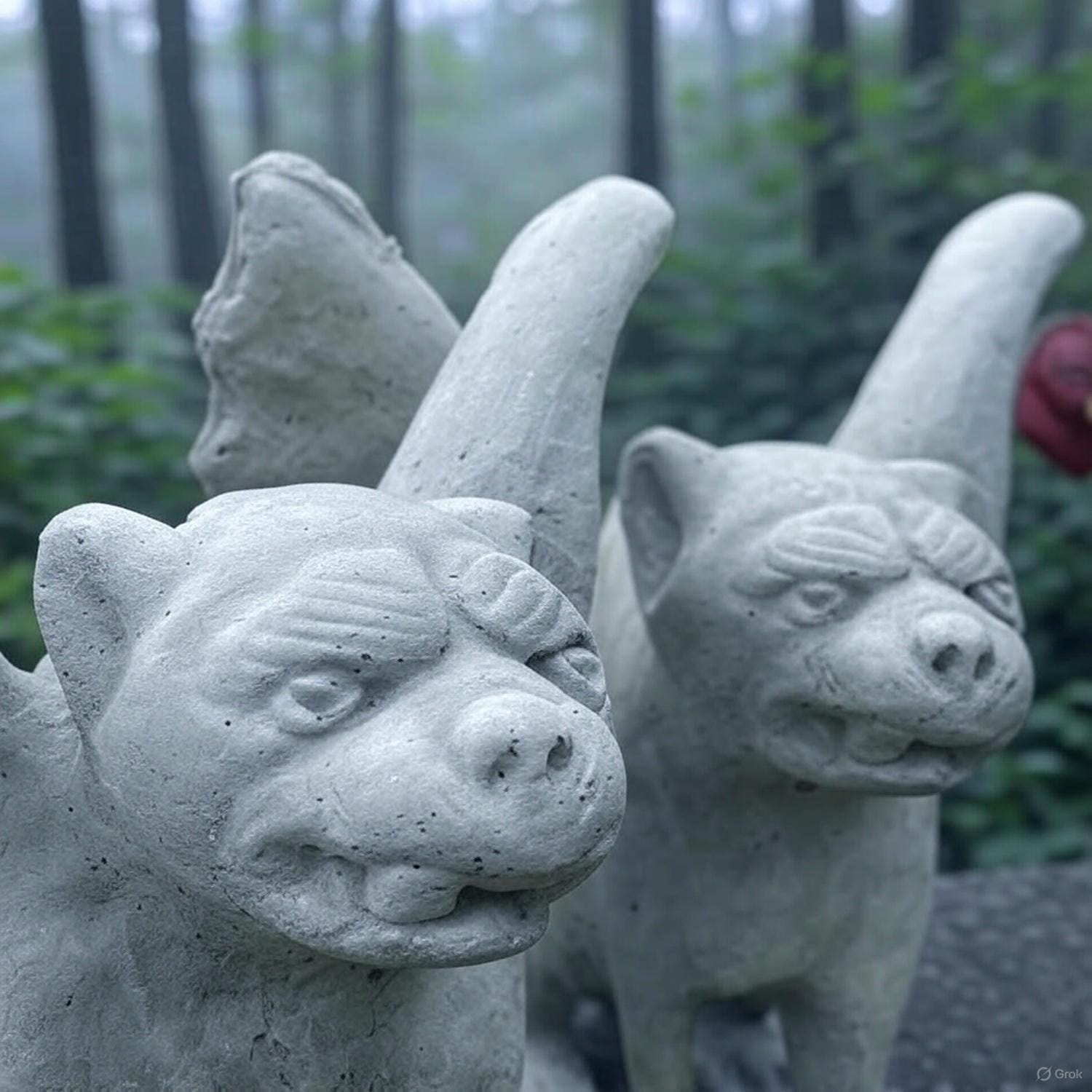 Gothic Gargoyle Garden Statue Pair 13" Concrete Halloween Yard Decor Winged Sculpture Ornament Gift