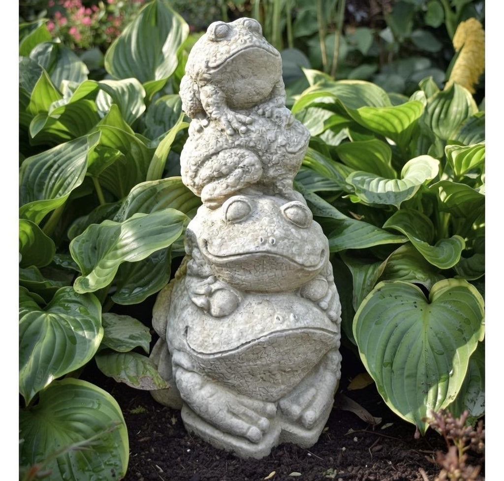 Concrete Frog Stack Statue 13 Inch Outdoor Garden Sculpture Stacked Totem Pole Yard Art Lawn Ornament Zen Decor Gift