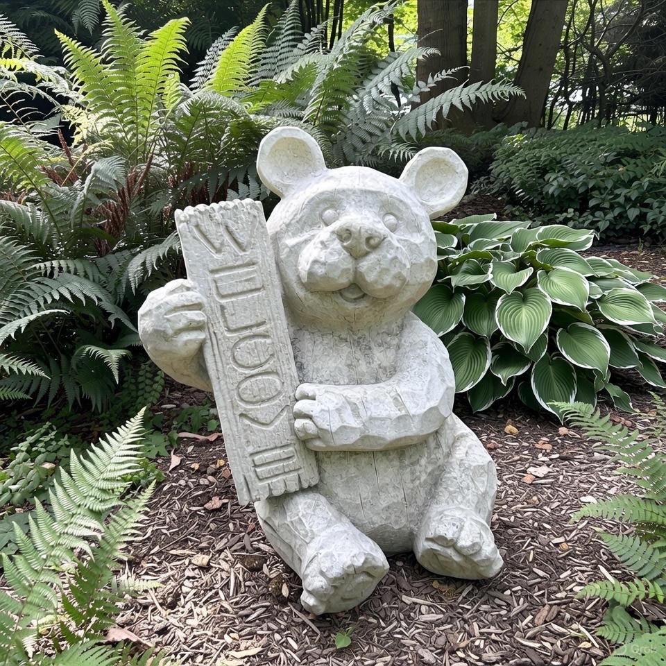 Concrete Garden Bear Statue with Welcome Sign 12 Inch Sitting Sculpture Yard Decor Lawn Ornament Animal Art Gift