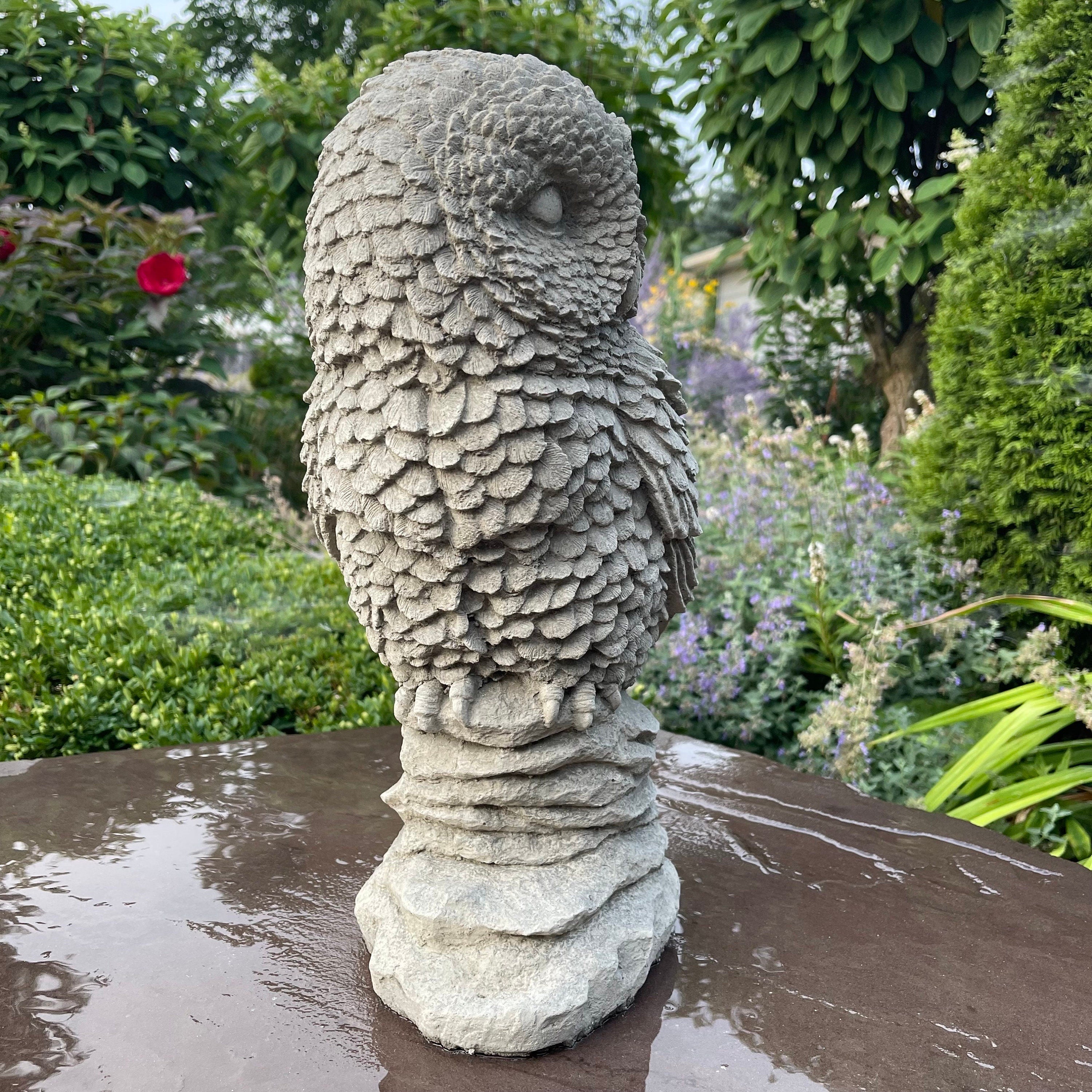 Handmade 16 Inch Concrete Owl Garden Statue Bird Sculpture Yard Decor Lawn Ornament Nature Art Gift