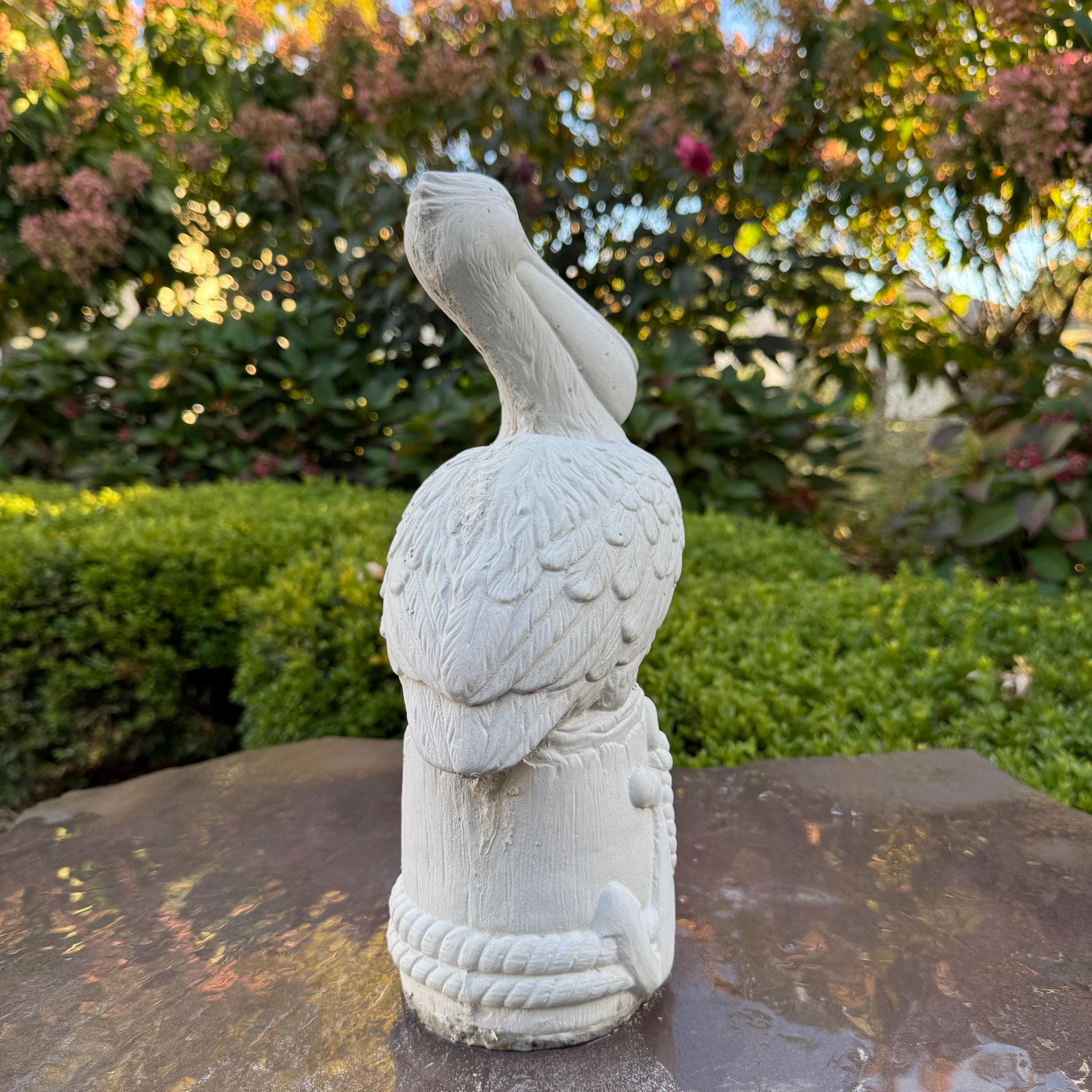 Small Concrete Pelican Garden Statue 13.5" Miniature Bird Sculpture Patio Planter Decor