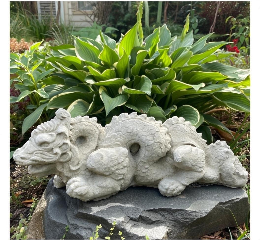 Handmade Concrete Dragon Garden Statue 23 Inch Asian Outdoor Yard Sculpture Zen Lawn Ornament Gift