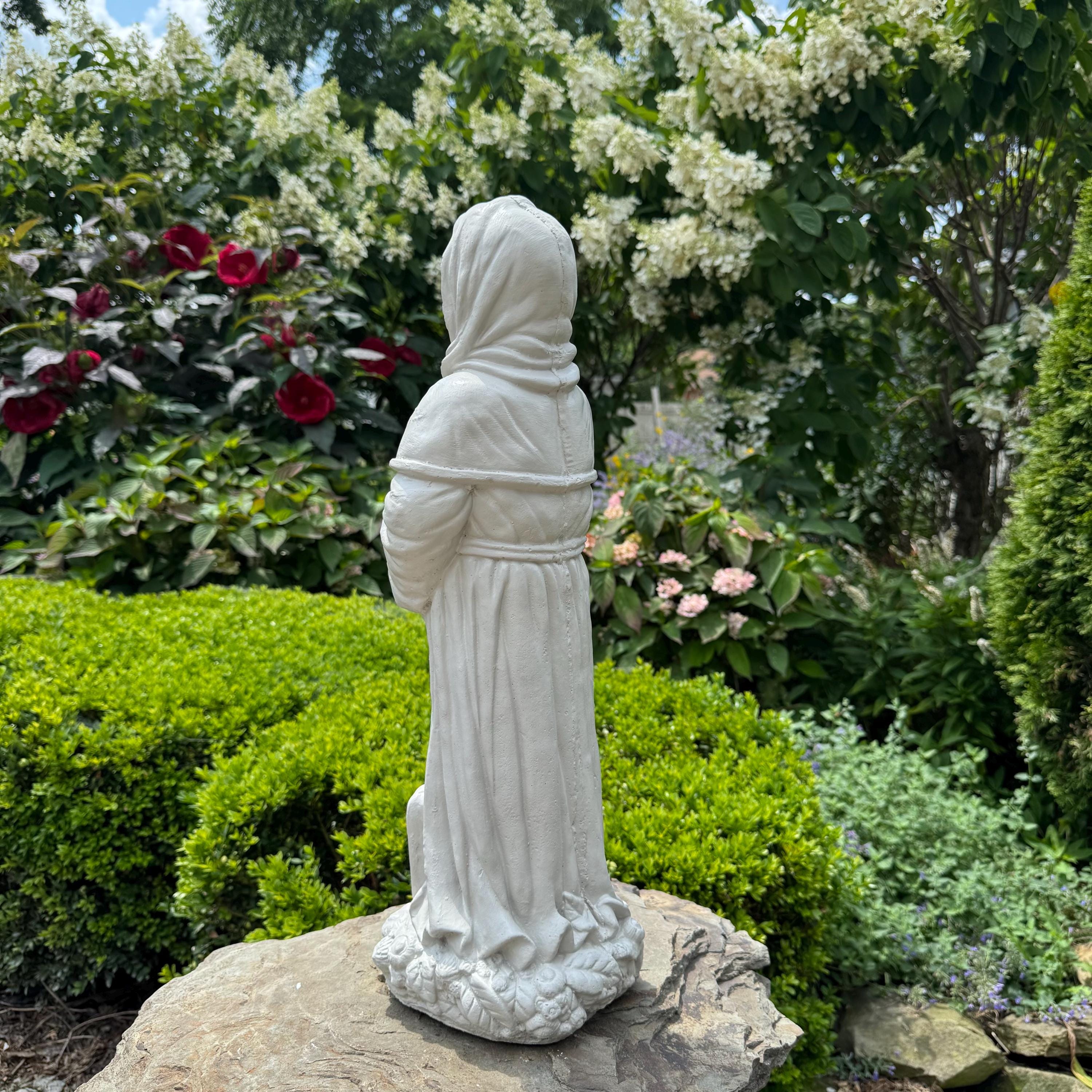 Saint Fiacre 22" Concrete Garden Statue - Patron of Gardeners Religious Catholic Sculpture Yard Art Gift