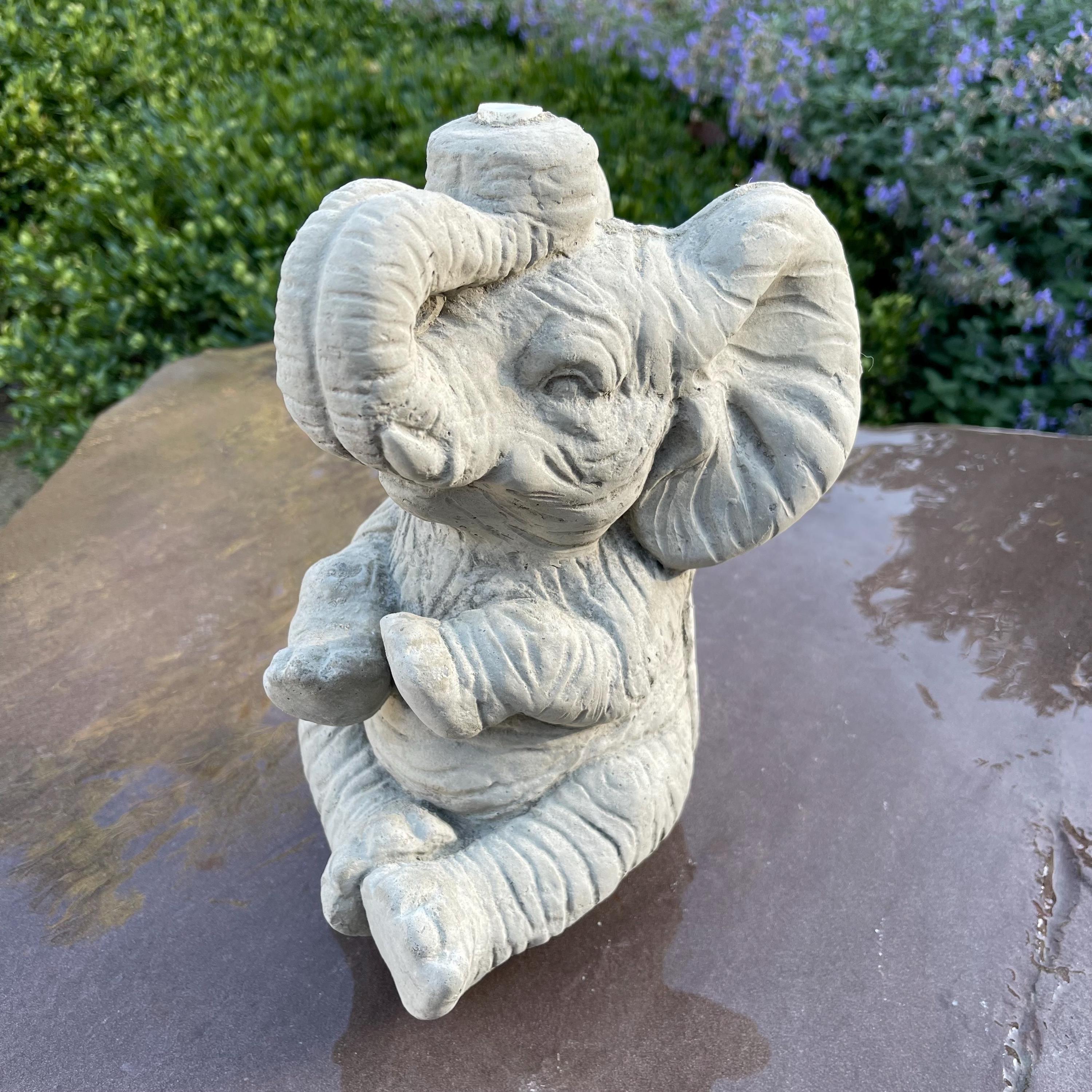 Concrete Elephant Fountain Top 10" Outdoor Garden Statue Water Feature Yard Art Sculpture Spitter