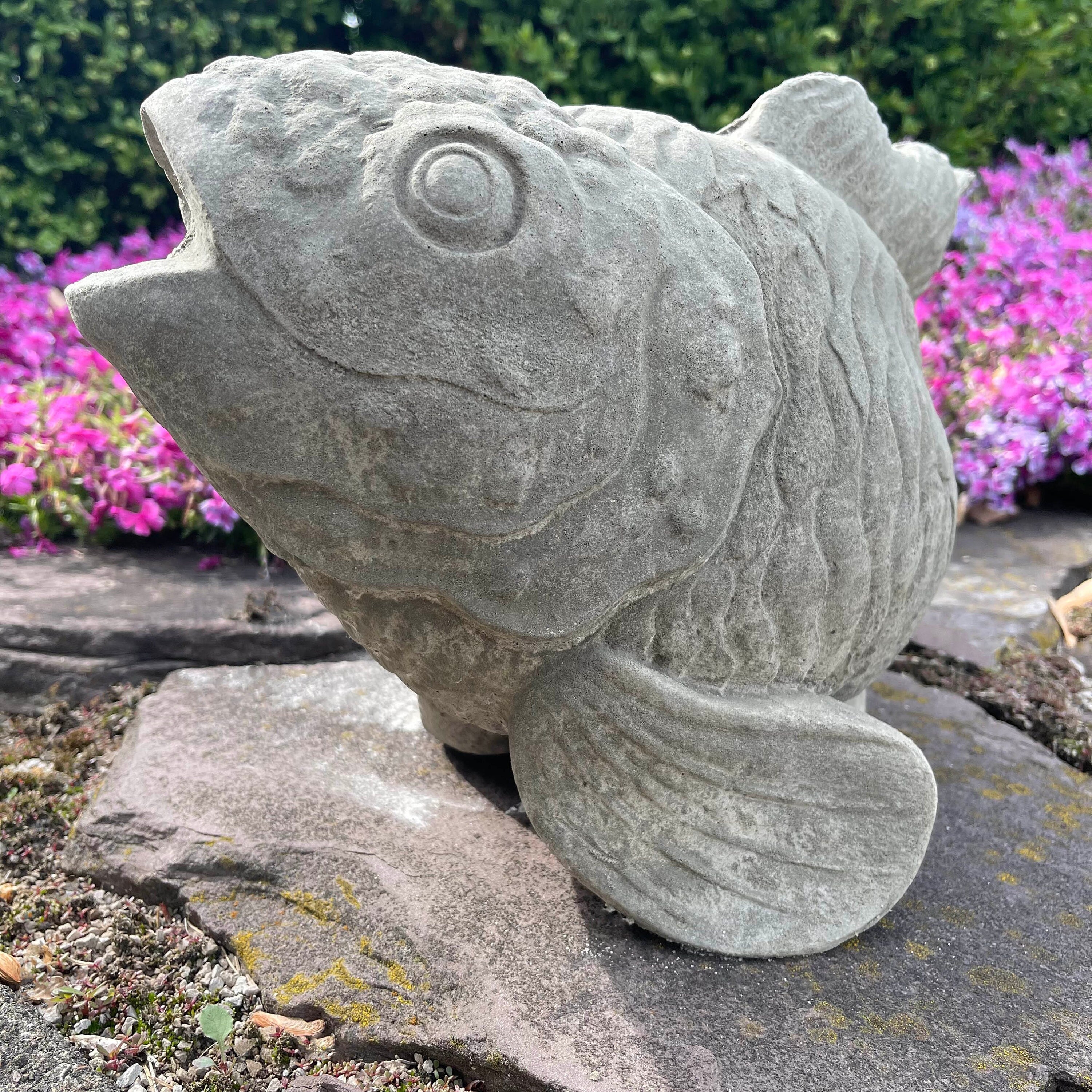 Large Concrete Koi Fish Statue 17 inch Garden Sculpture Pond Decor Zen Yard Art Lawn Ornament Gift
