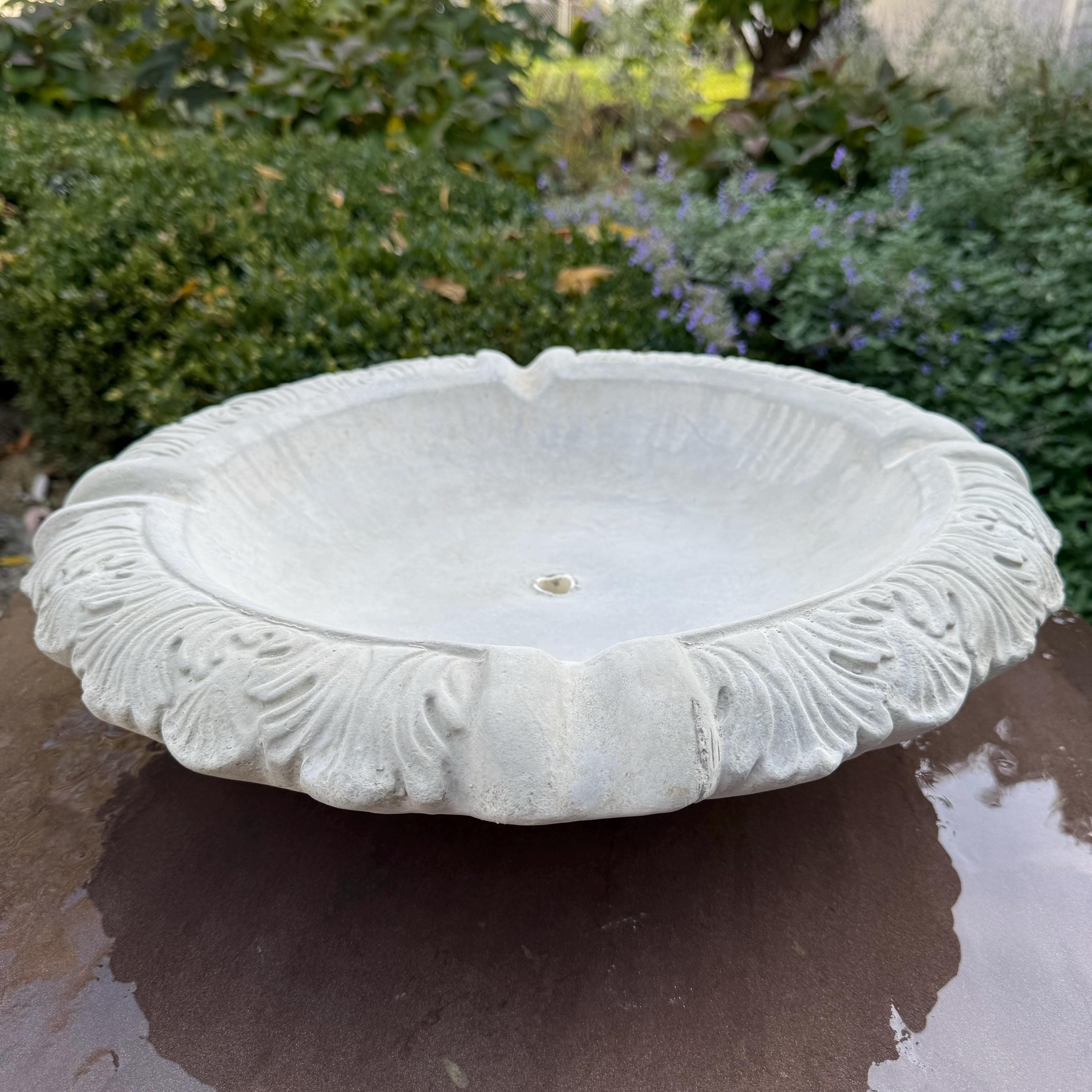 Leafy Replacement Concrete Fountain Bowl 19" Outdoor Garden Water Feature - Bubbler Basin Topper
