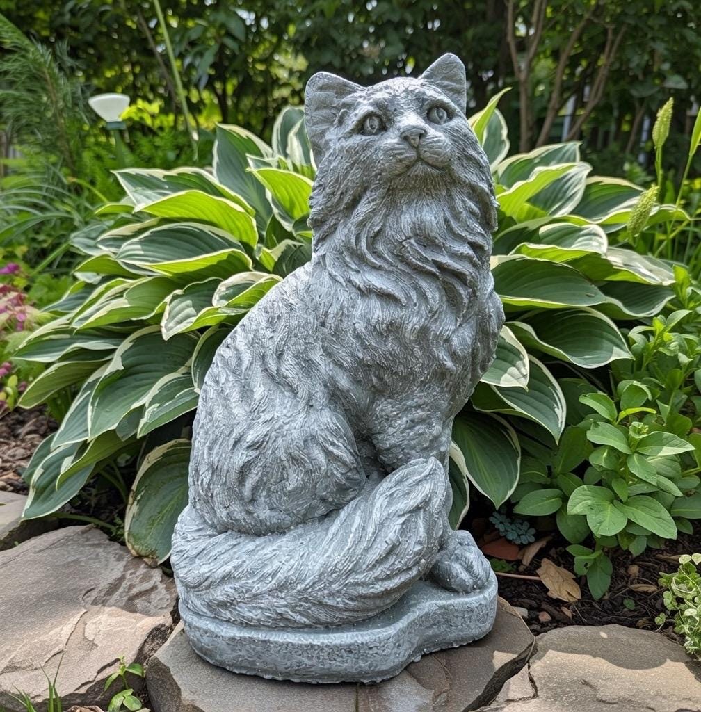 Concrete Cat Garden Statue 11" Outdoor Cat Statue