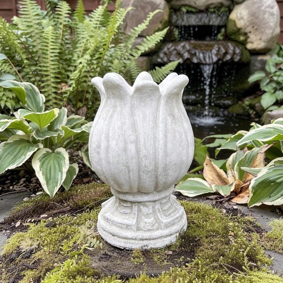 Concrete Fountain Top 10.5" Cement Fountain Topper / Tulip Style Replacement Pond Spitter