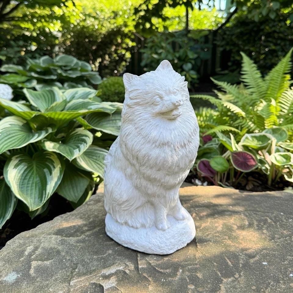 10 Inch Pomeranian Garden Statue: Hand Painted Cement Dog Memorial Sculpture Outdoor Yard Decor Gift