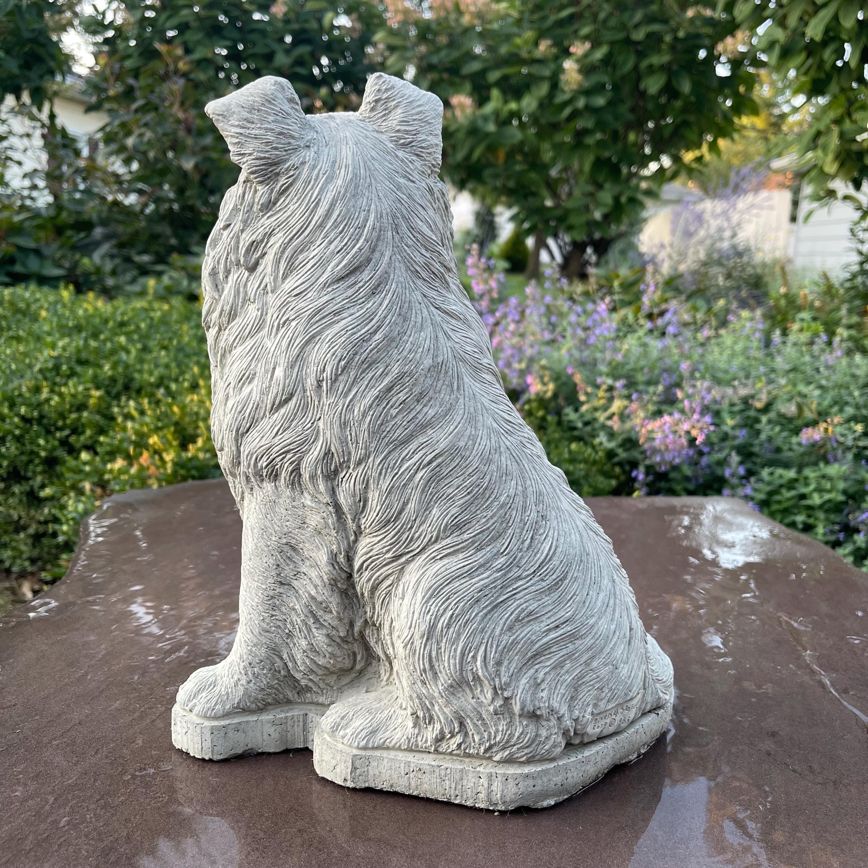 Concrete Border Collie Garden Statue 12.5" Sheltie Pet Memorial Sculpture Dog Yard Art Lawn Ornament Gift