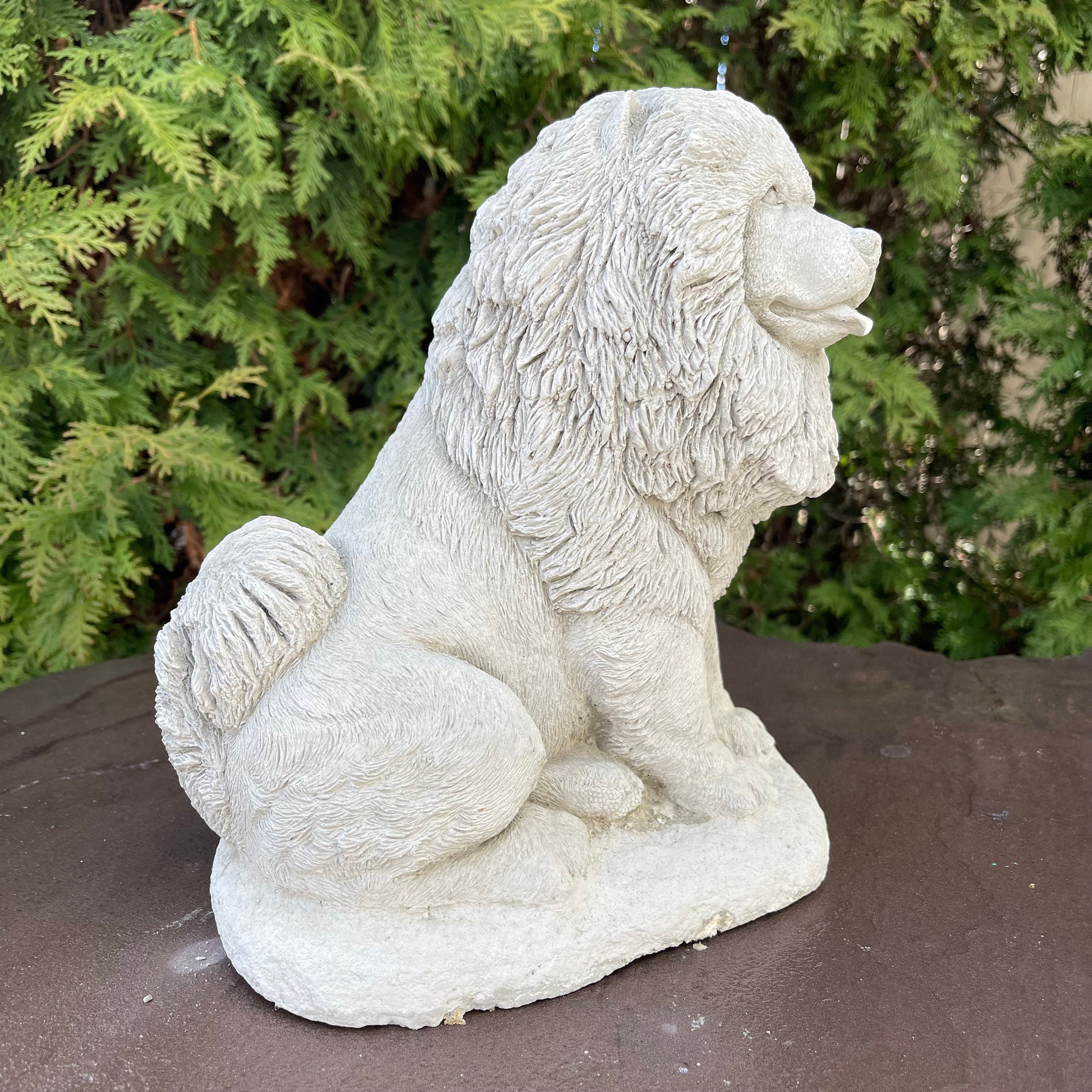 Concrete Chow Chow Garden Statue 10.5" Outdoor Dog Memorial Pet Sculpture Yard Decor