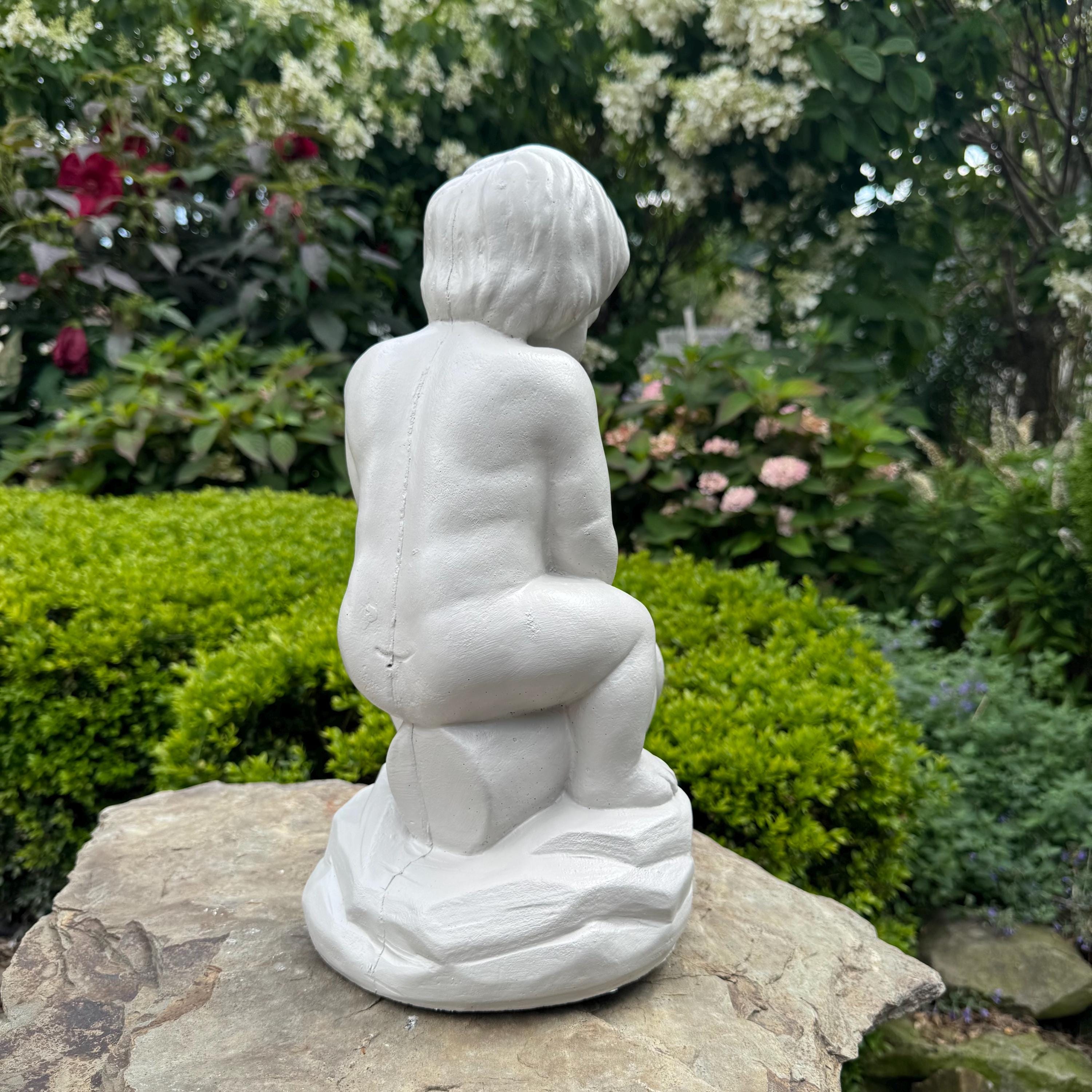 15" Concrete Boy Spitter Statue Fountain Top Replacement Garden Water Feature Ornament Outdoor Yard Decor