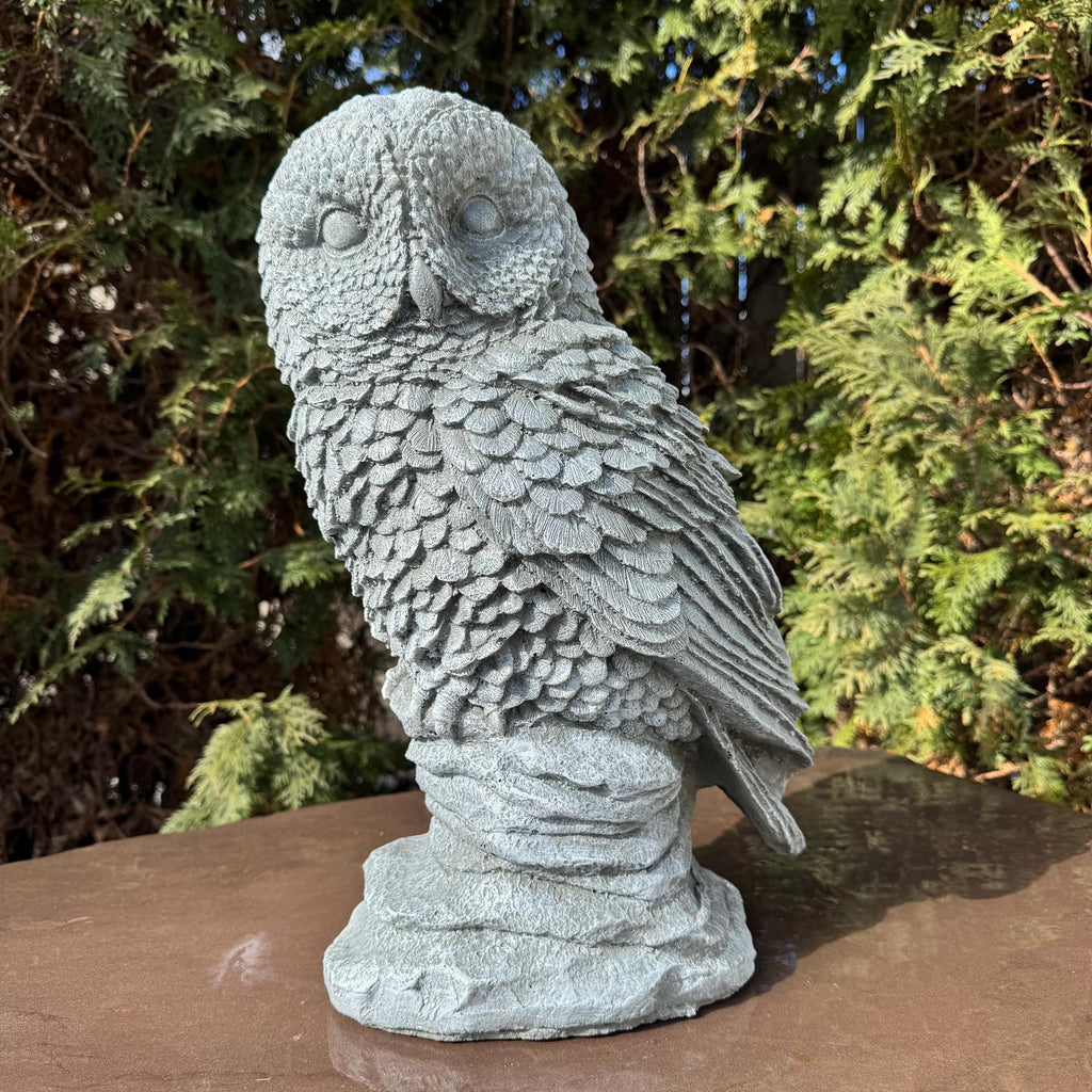 Large Concrete Owl Garden Statue 16 Inch Rustic Outdoor Yard Sculpture Animal Lawn Ornament