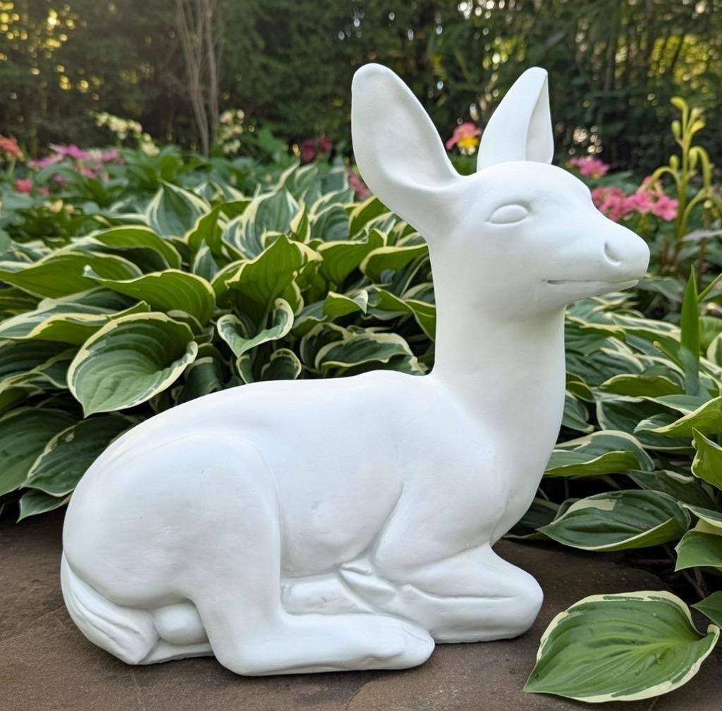 Concrete Deer Statue 15 Inch Garden Sculpture Wildlife Lawn Art Yard Ornament Animal Decor